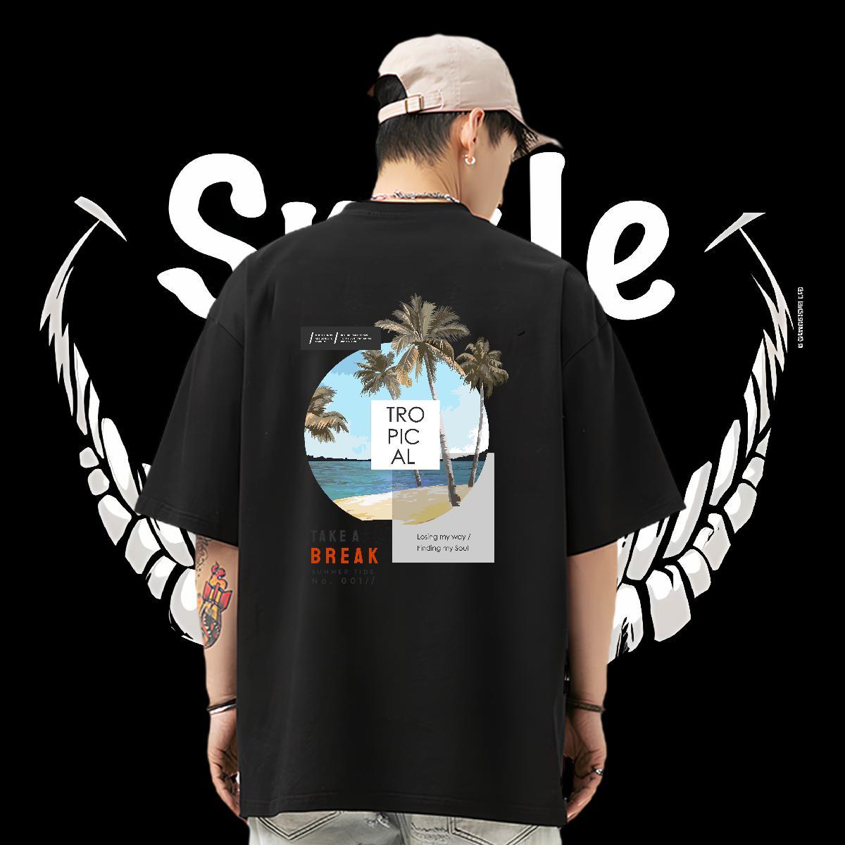 Designer Mens T Shirts 230g Pure Cotton beach Casual Beach Wear Breathable Crew Neck Classic Couples T Shirts Black Oversized