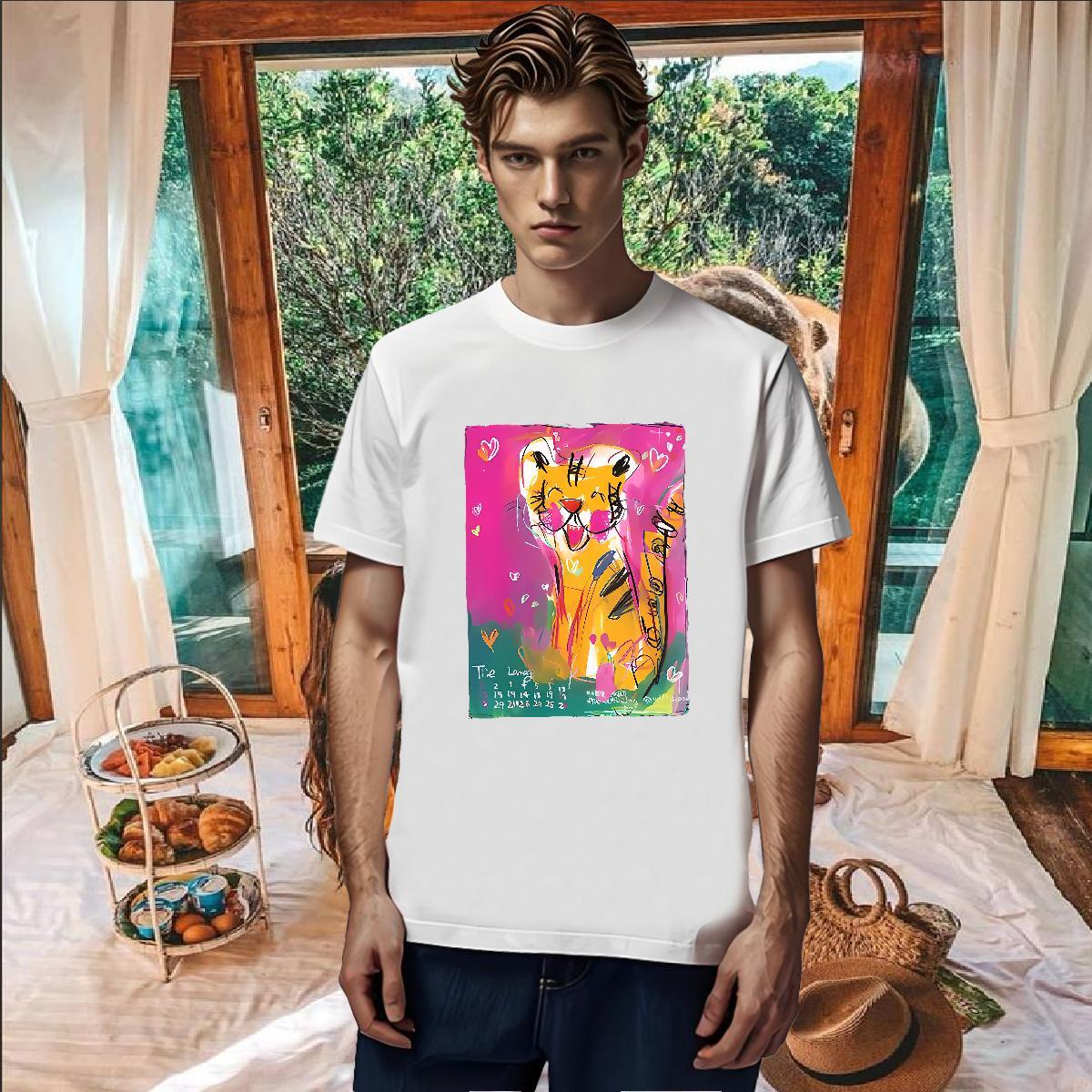 Designer T Shirts Men 230g Pure Cotton tiger Beach Top Tees Breathable Short Sleeve Brand Men Tshirts White Plus Size