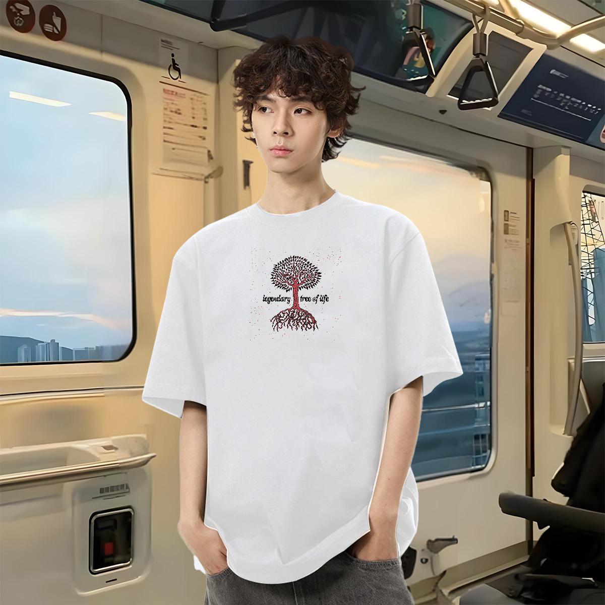 Fashion New Man T Shirts 230g Cotton tree Outdoor Tshirts O-Neck Short Sleeve Designer Men Tshirts Asian Size