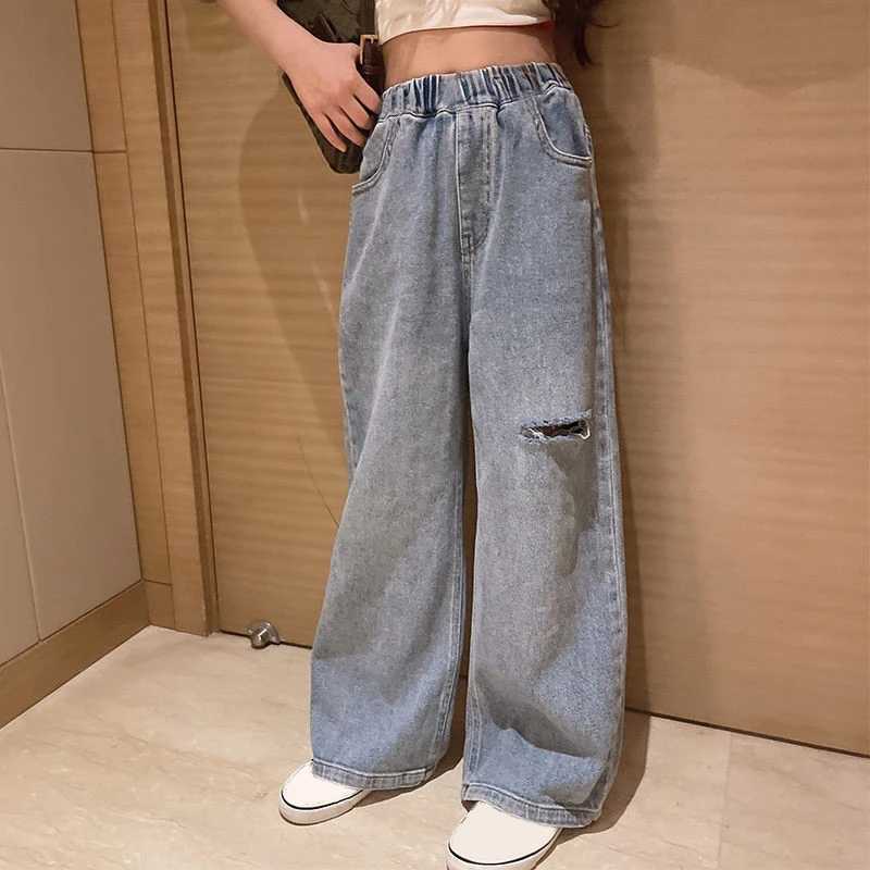 IENENS High Waist Jeans Girl Straight Loose Wide-leg Pants Spring and Autumn Korean Baggy Jeans Fashion Kids Denim Trousers W241227