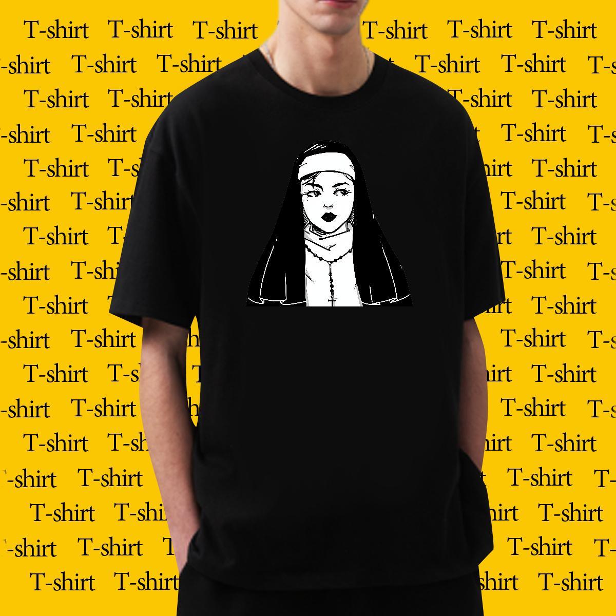 Mens T Shirts 230g 100% Cotton nun Anime Printing Street Pure Cotton Skull Men Clothes T-Shirt Wholesale Loose Fit Clothings