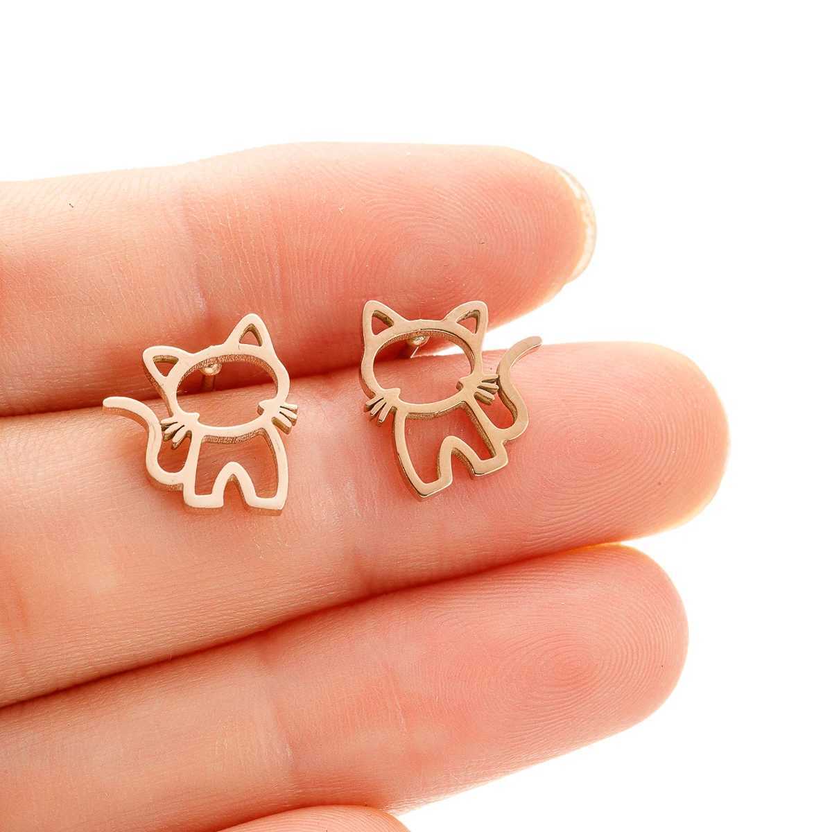 1 pair of cute cat stainless steel earring earrings suitable for male female punk student gifts trendy fashion small earring jewelry W240803