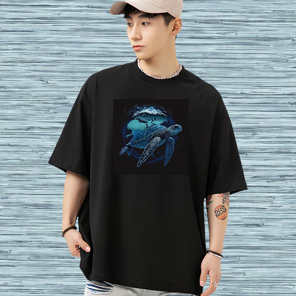 Free Shipping Men T Shirts 230g Pure Cotton tortoise Daily Wear Tops Shirt O-Neck Short Sleeve Cool Design Couples T Shirts Black White