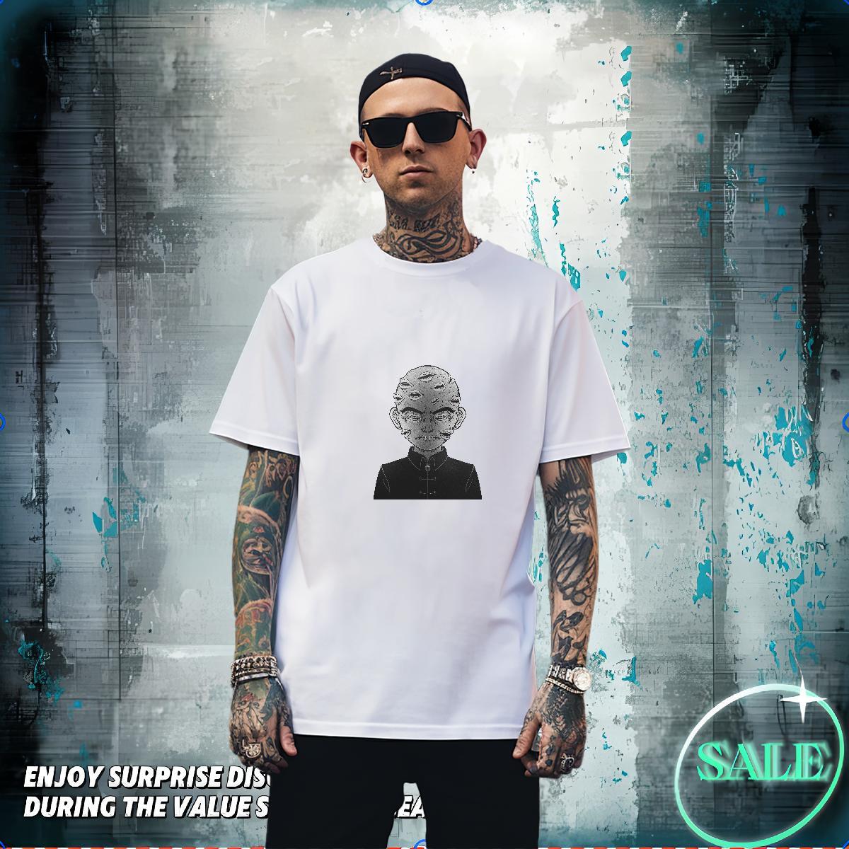 Mens T Shirts 230g Pure Cotton portrait Casual Daily Wear Crew Neck Breathable Black White Tshirts Designer Fashion Loose Fit Tops Shirt