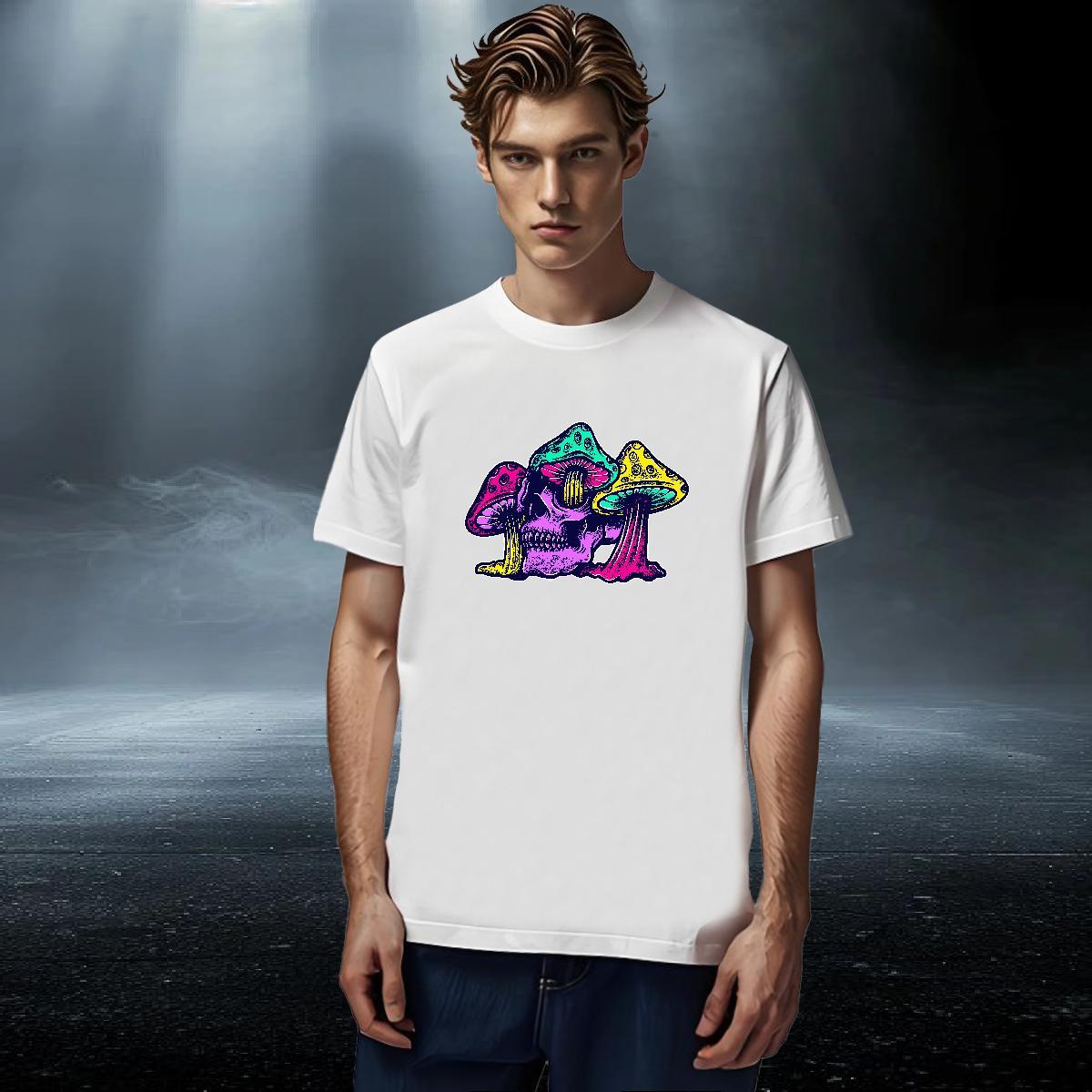 Factory Direct T Shirts Men 100% Cotton 230g mushroom Street Wear Polos O Neck Short Sleeves Unisex Men Tshirts DIY Anime