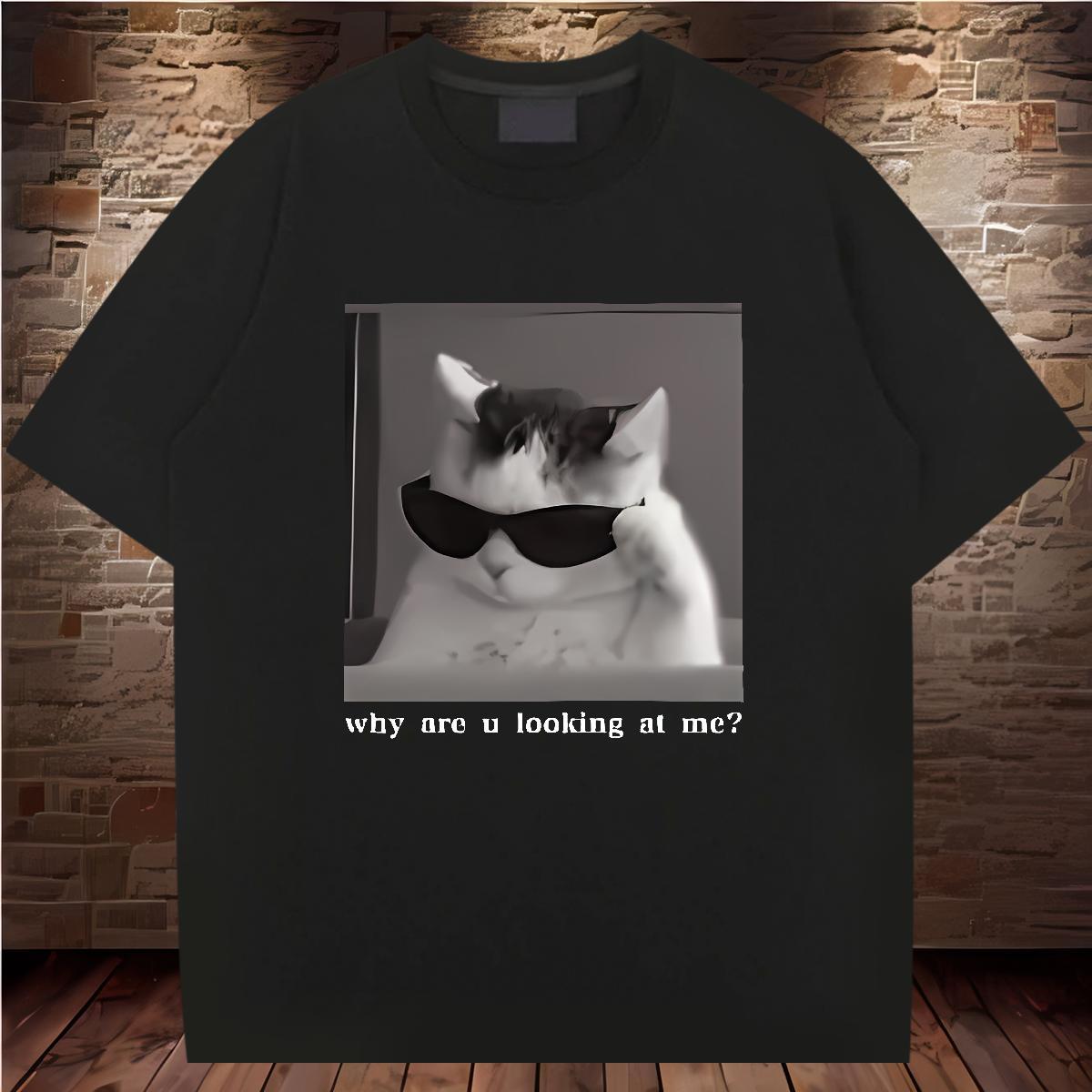 Man T Shirts 230g Pure Cotton cat Sport Short Sleeve Soft Anime Print Men Tees Classic Loose Fit Tops