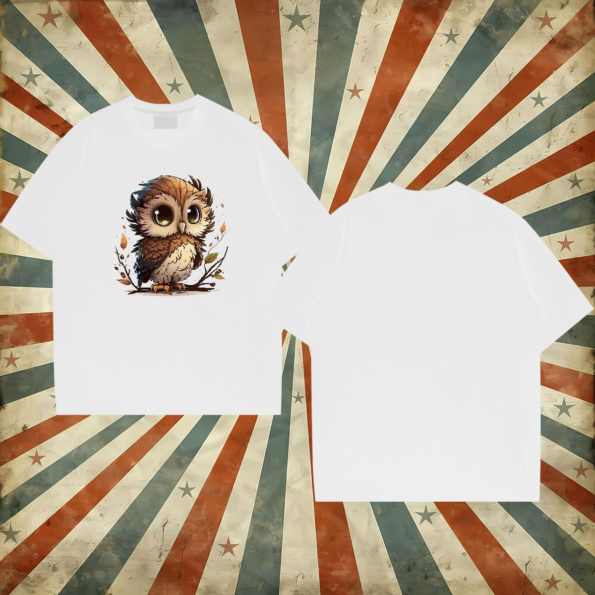 2024 Summer T Shirts Men 100% Cotton 230g Owl Beach Tops Short Sleeve Soft Cool Couples T Shirts Oversized 4XL