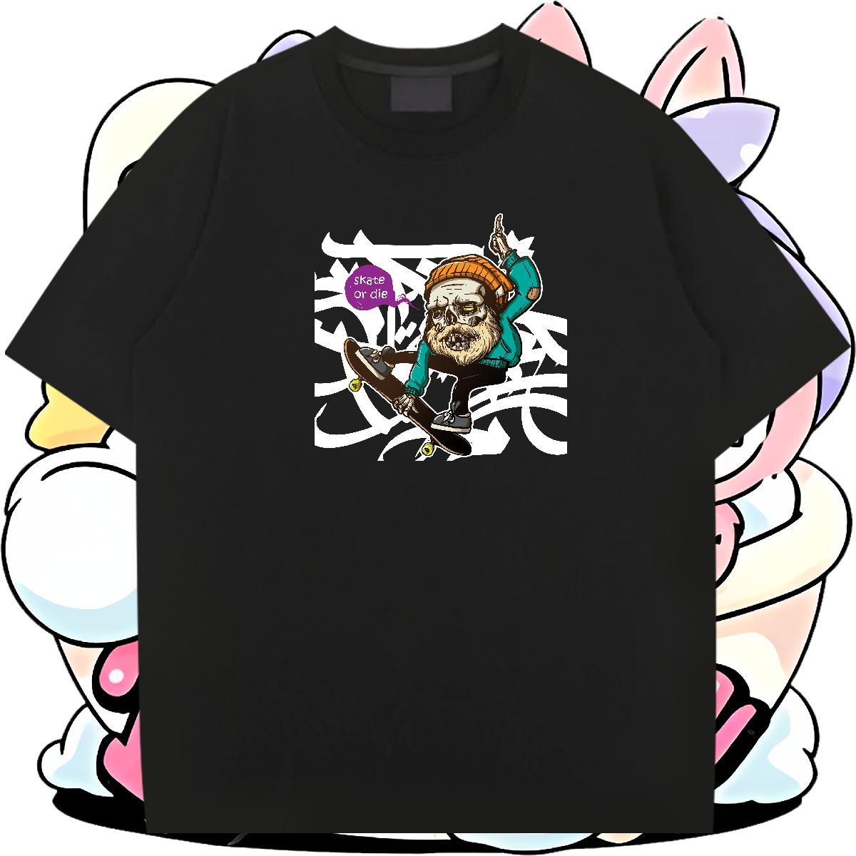 Soft Mens Tshirts 100% Cotton 230g Summer Casual skateboarding Cartoon Printing L-4XL Short Sleeve O-Neck DIY Customized T-Shirts Clothes