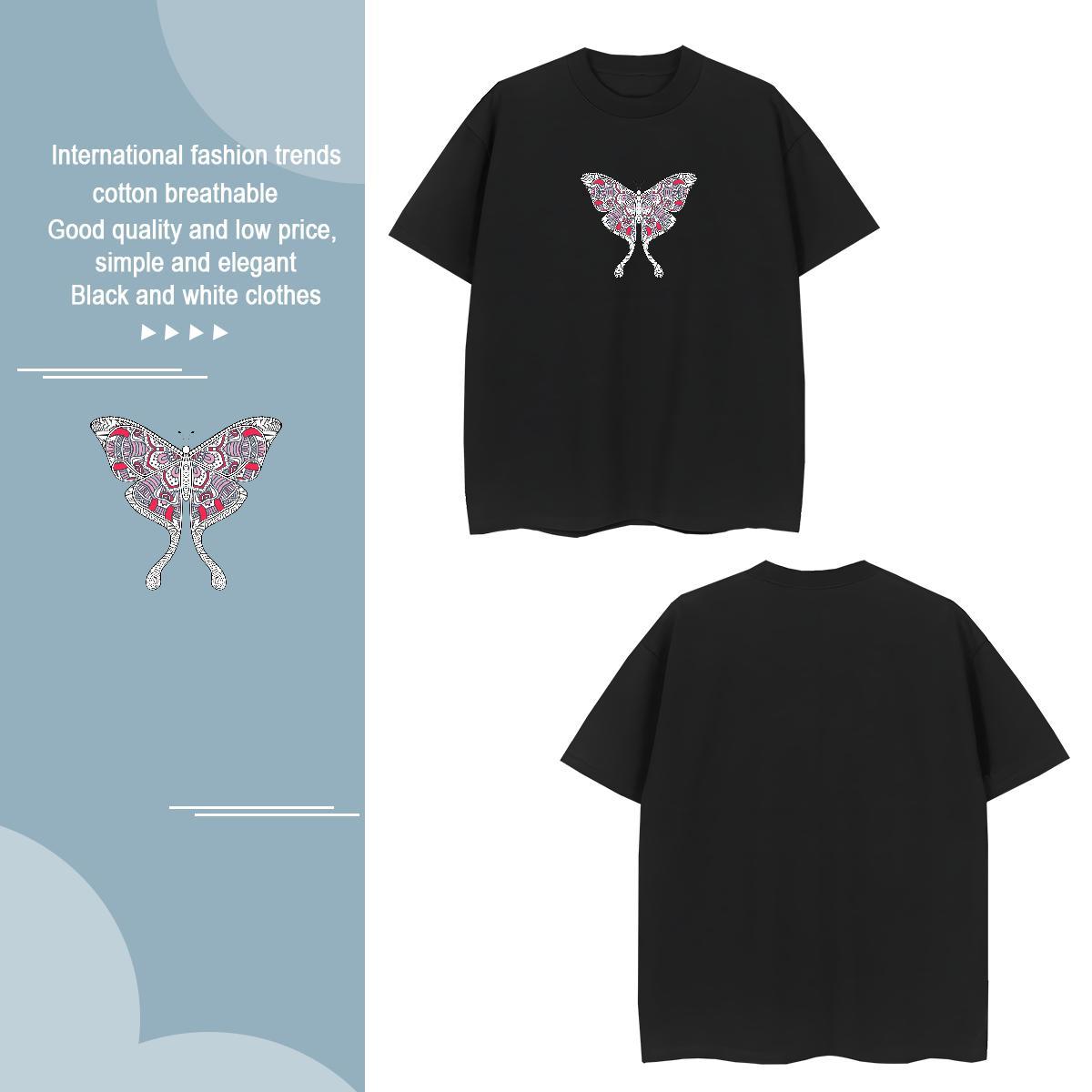 T shirt 230g 100% Cotton Butterfly Daily Outfit Short Sleeve Soft Customized Print Tshirts Fashion Casual High Quality Tees