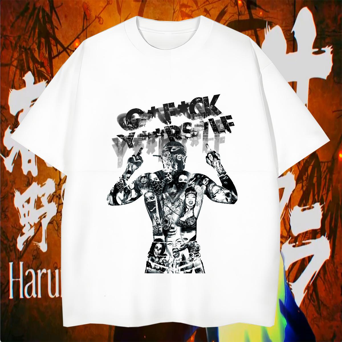 Men T Shirts 230g Pure Cotton painting High Street Hip Hop O Neck Short Sleeves Anime Mens Tshirts 2024 Summer Unisex Top Tees