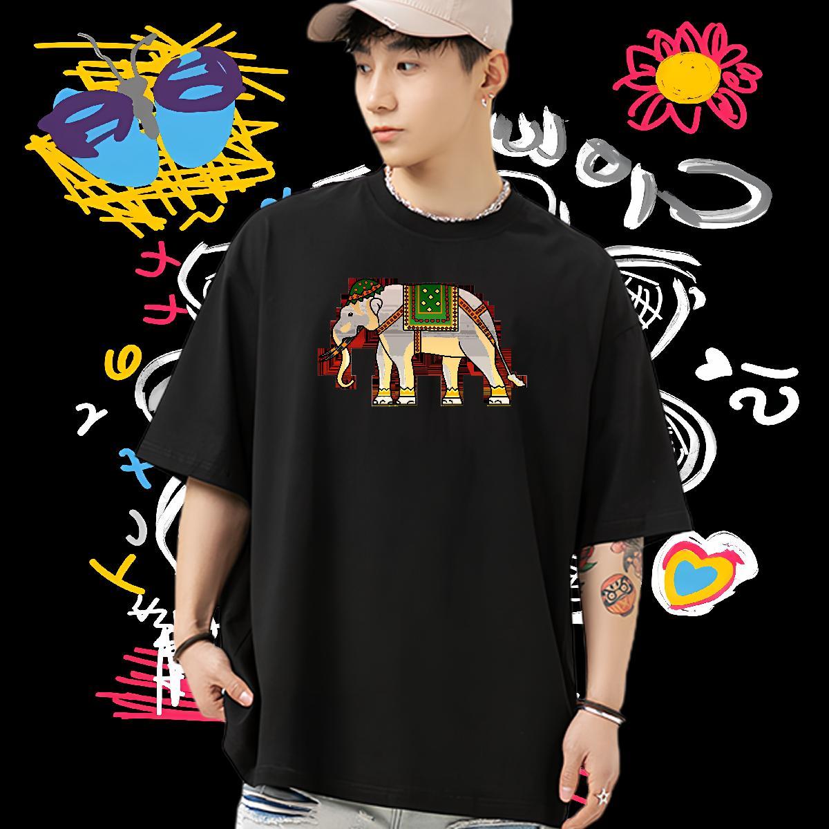New Arrival Man T Shirts 100% Cotton 230g elephant Street wear Hip Hop Tees Breathable Cool Design Mens Tshirts Cartoon Print