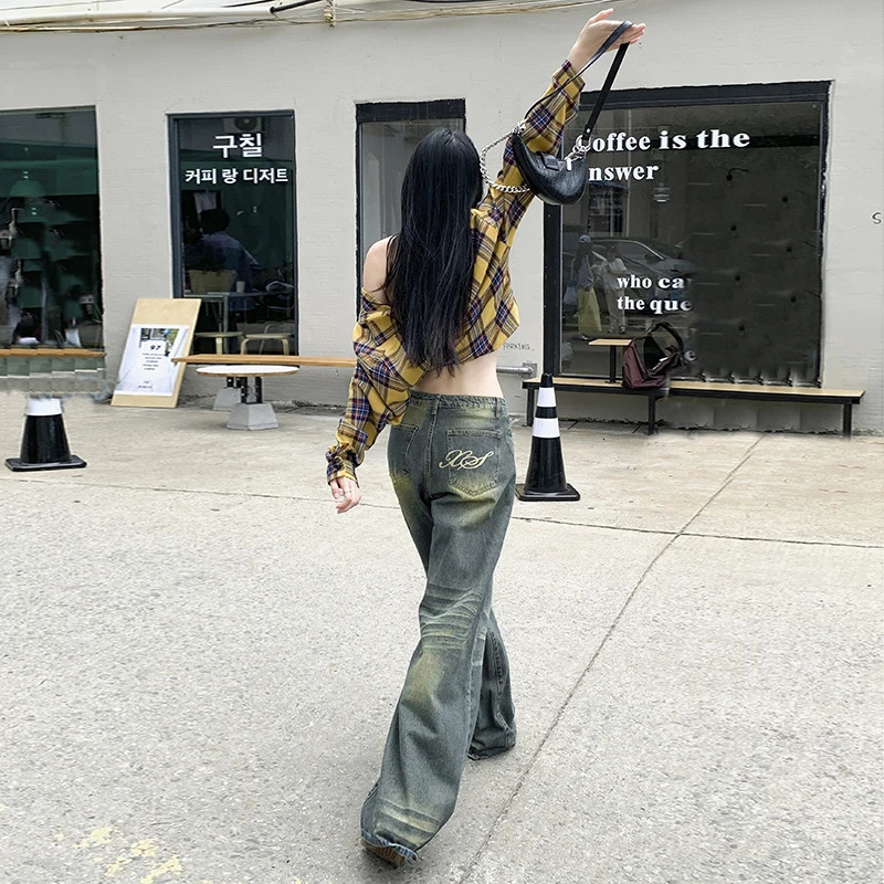 WCFCX STUDIO American Vintage Fashion Women Jeans Y2k Autumn Elegant Oversized Baggy Denim Trousers Casual Hip Hop Pants 240806