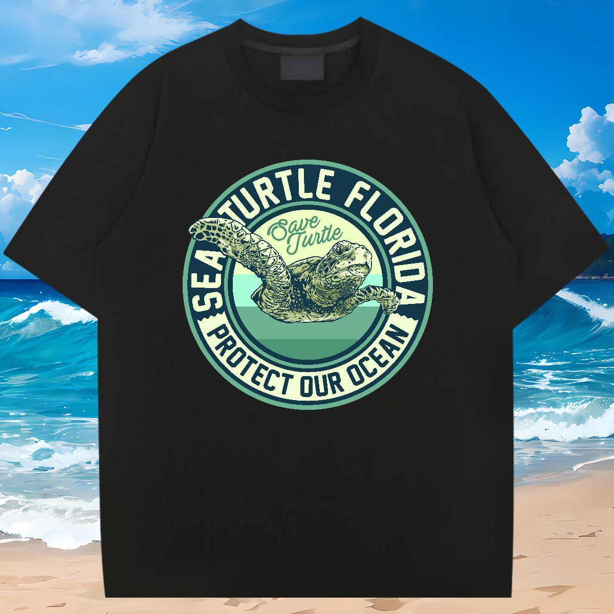 Fashion New T Shirt For Man 230g Cotton tortoise Beach Tops Shirt Breathable Crew Neck Popular Mens Tshirts Black Oversized