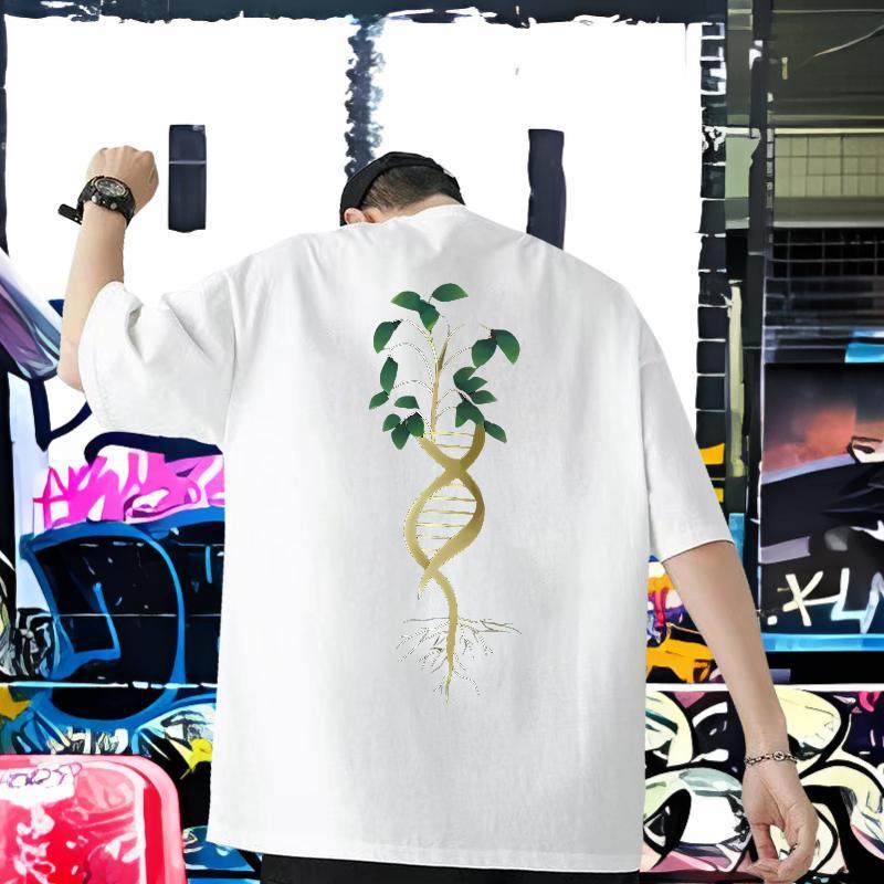 2024 Summer T Shirt For Man 100% Cotton 230g tree Hip Hop Street Polos Short Sleeve Soft Unisex Men Tees Floral Print