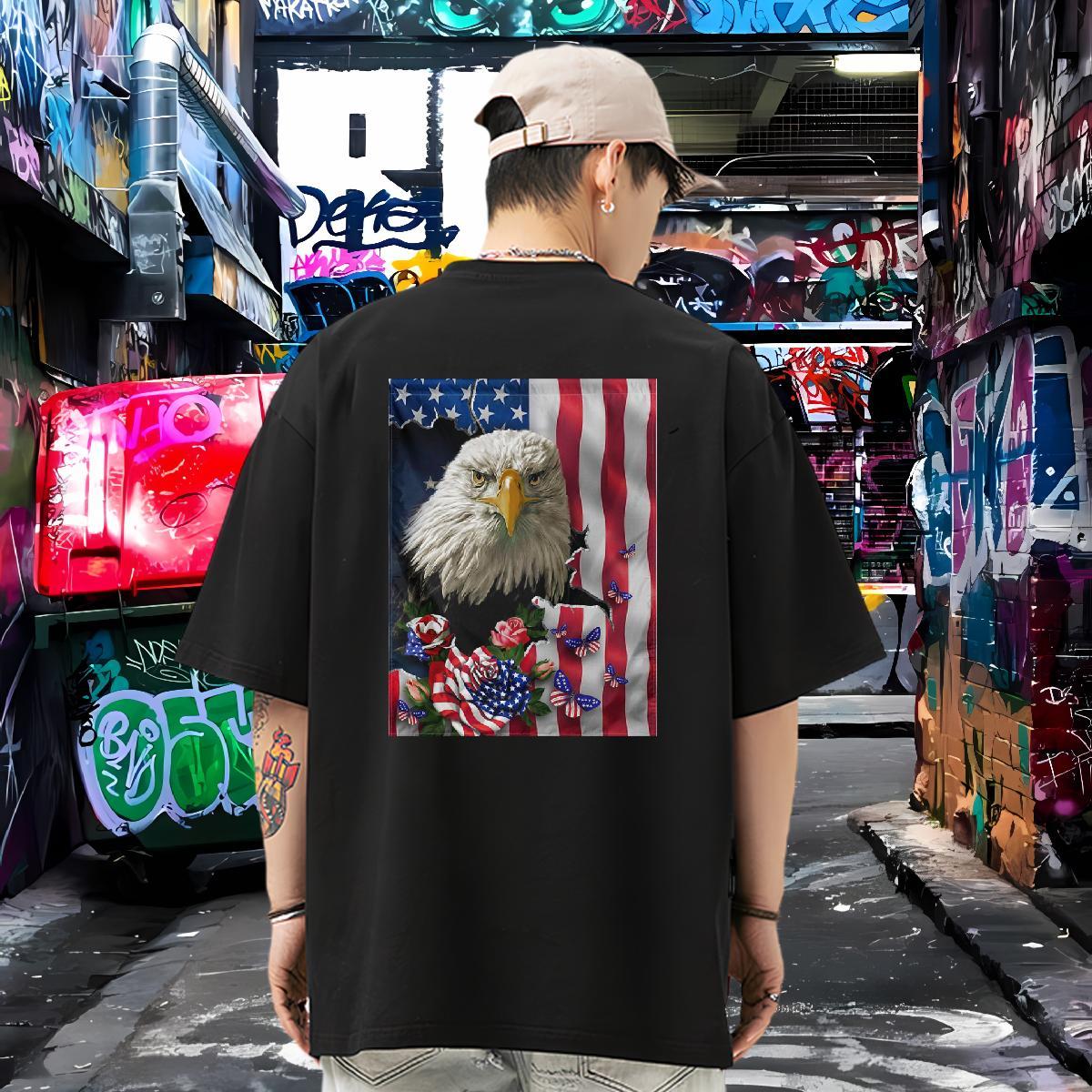 Customized Man T Shirts 100% Cotton 230g eagle Daily Wear Tees Pure Cotton Comfortable Men Tops Tees Oversized 3XL 4XL
