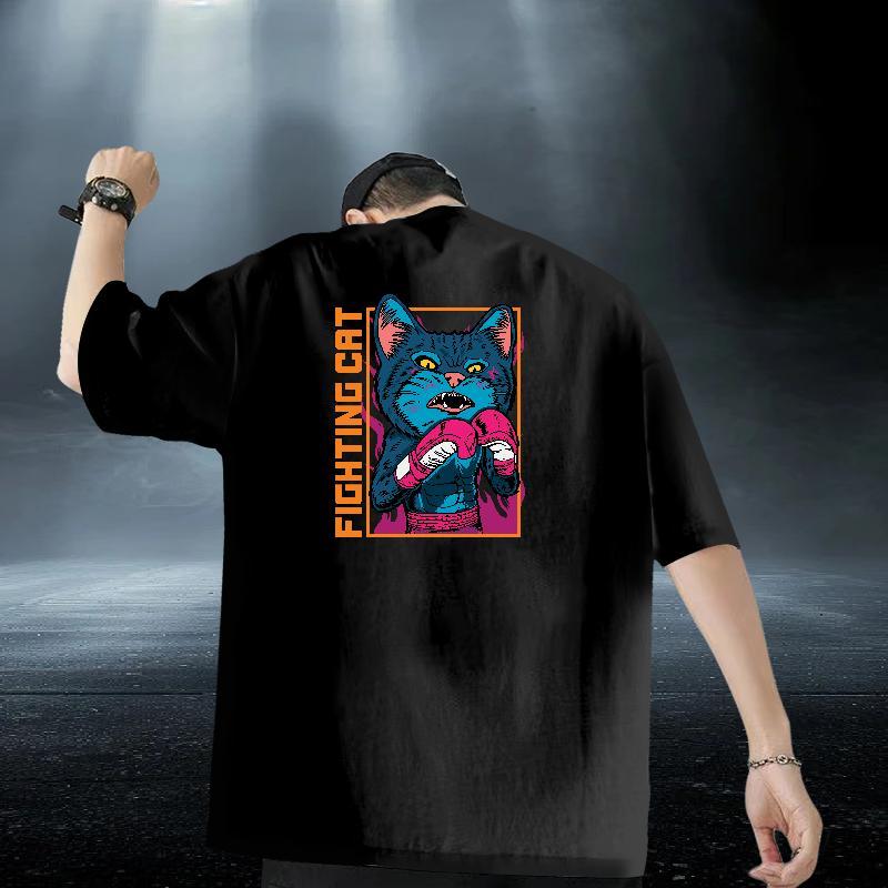Designer Fashion T Shirts Men 100% Cotton 230g cat Daily Wear Tops O Neck Short Sleeves Comfortable Men Tshirts Custom Cartoon