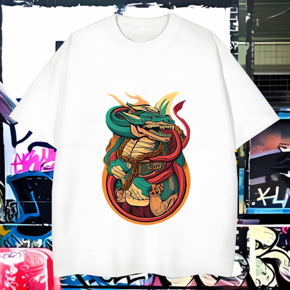 Wholesale Men Tops Tees 230g Pure Cotton dinosaur T Shirts Men High Street Hip Hop Breathable Short Sleeve Floral Print Designer Tops Shirt