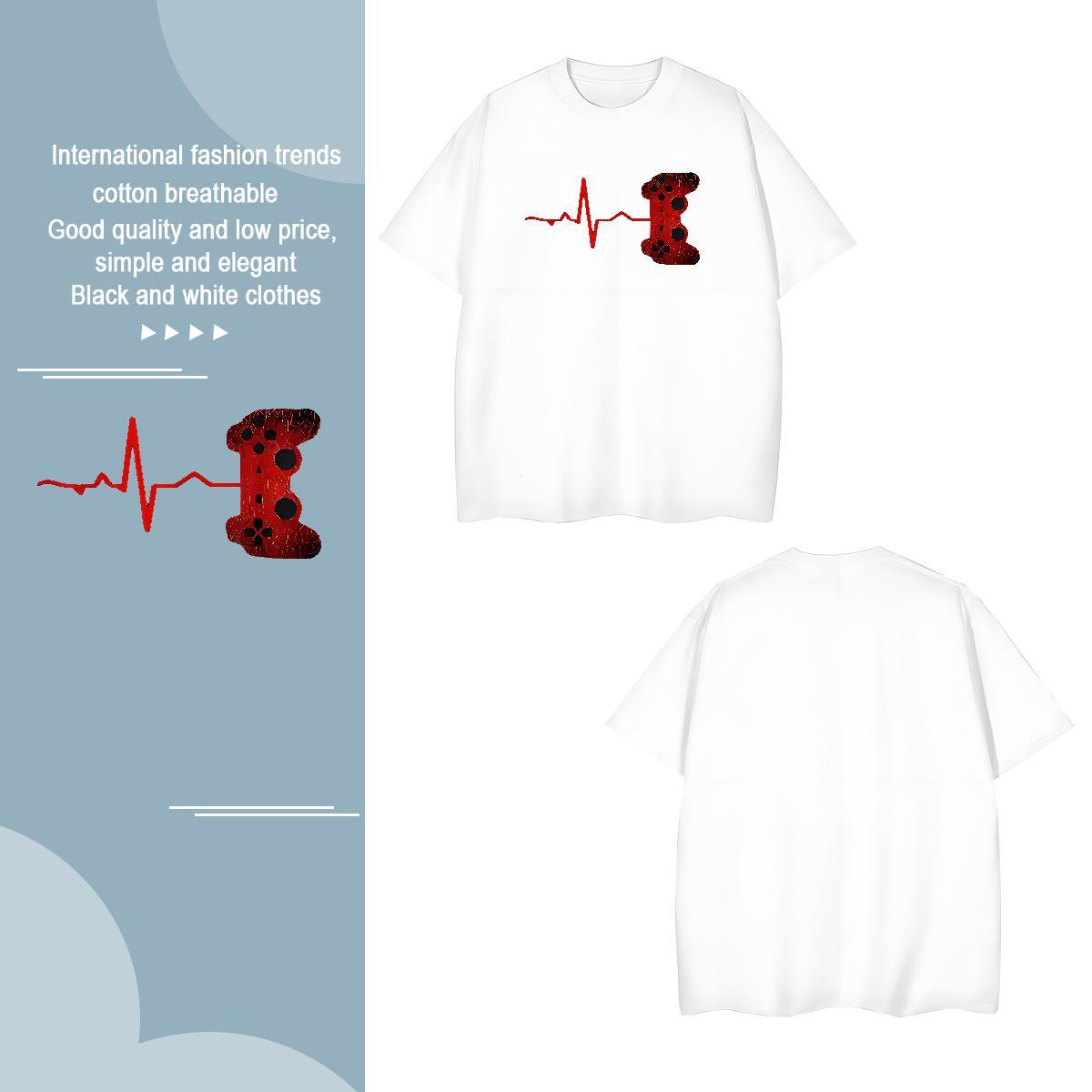 T shirt 230g Cotton heartbeat Spring Summer O-Neck Short Sleeve DIY Printed Men Tshirts Stylist Unisex Tops