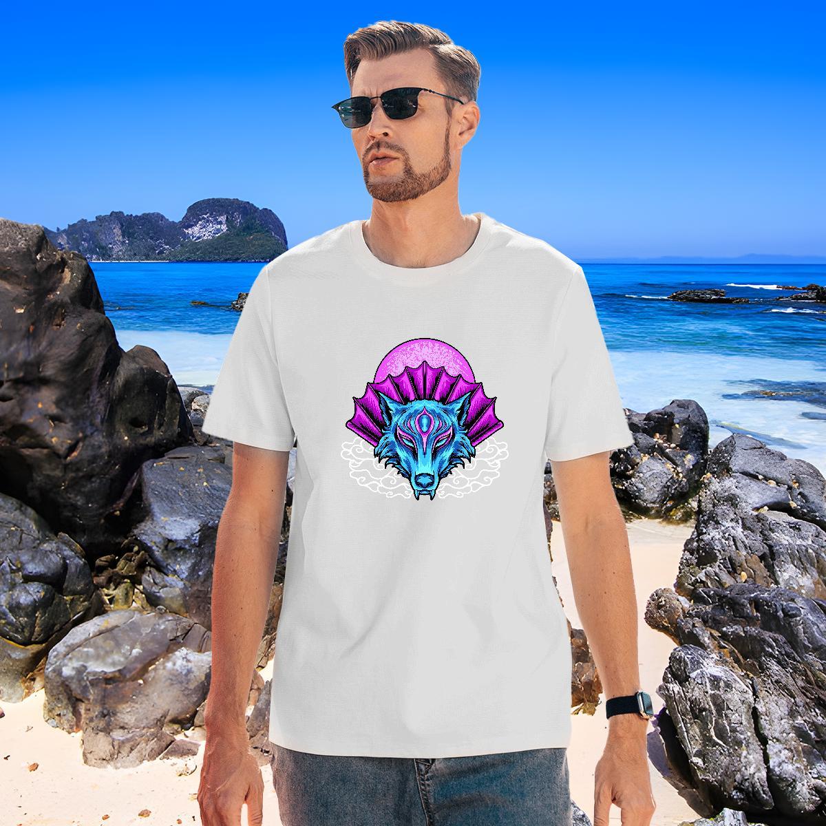 Comfortable Tshirt for Man Woman 230g 100% Cotton wolf T Shirt For Man Casual Beach Short Sleeve Soft Custom Print Oversized New Arrival Tshirts