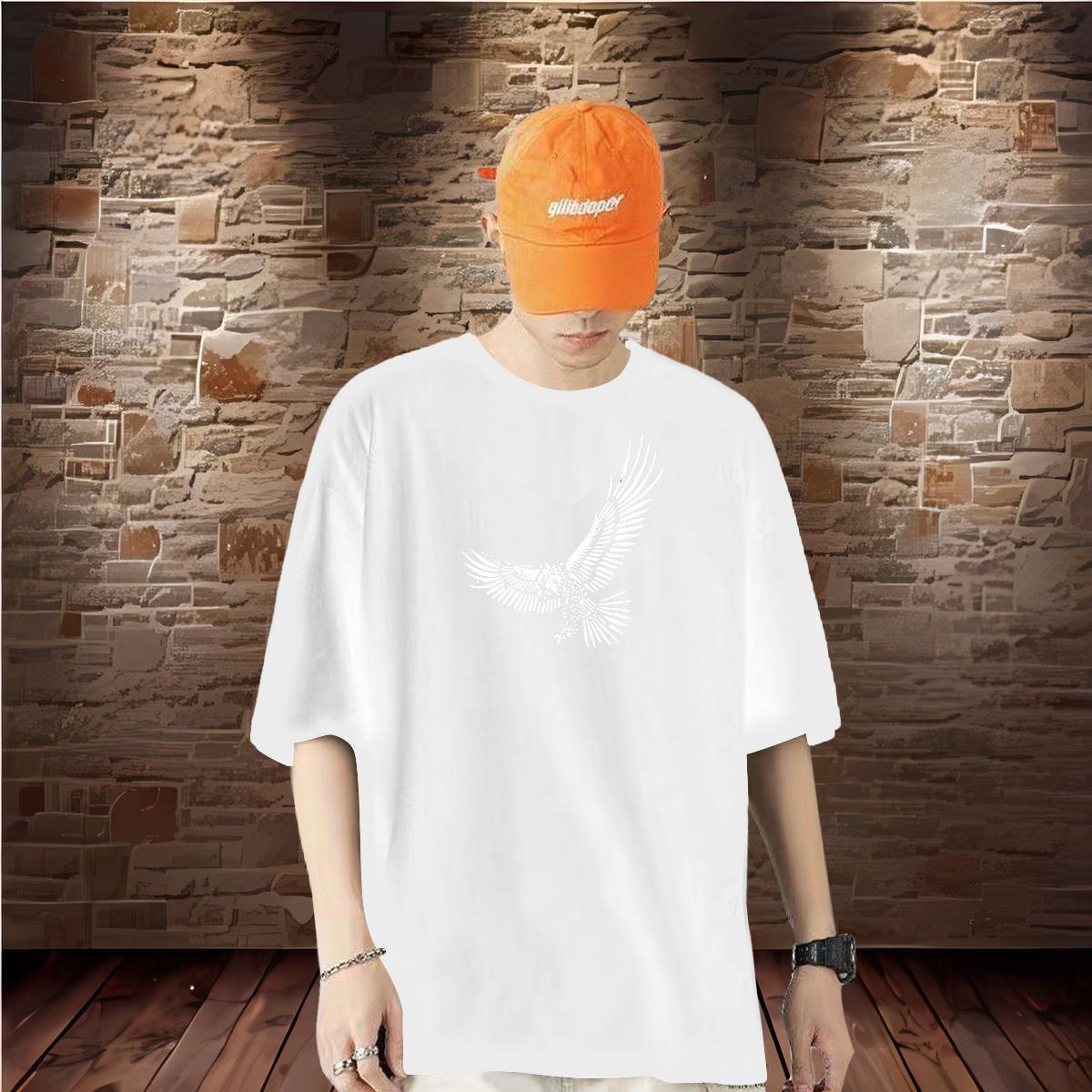 Classic T Shirts Men 230g Cotton eagle Street Tops Shirt Crew Neck Brand Men Tops Tees Floral Print