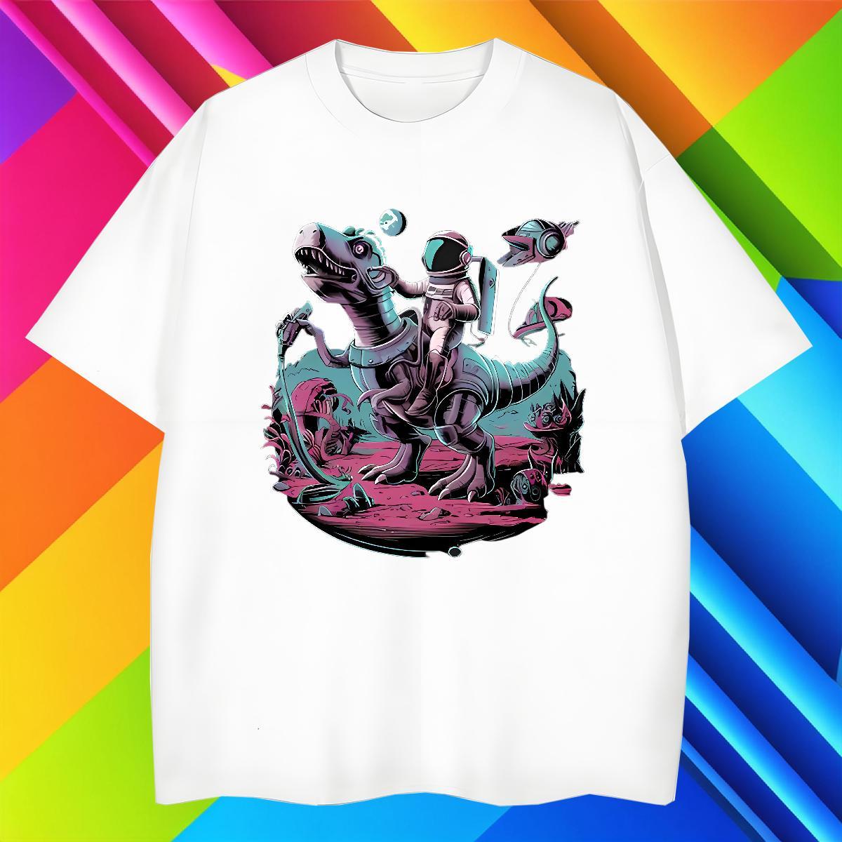 Brand Men Tops Tees 230g Pure Cotton dinosaur T-Shirts Home Outdoor Breathable Short Sleeve Customized Casual New Wear