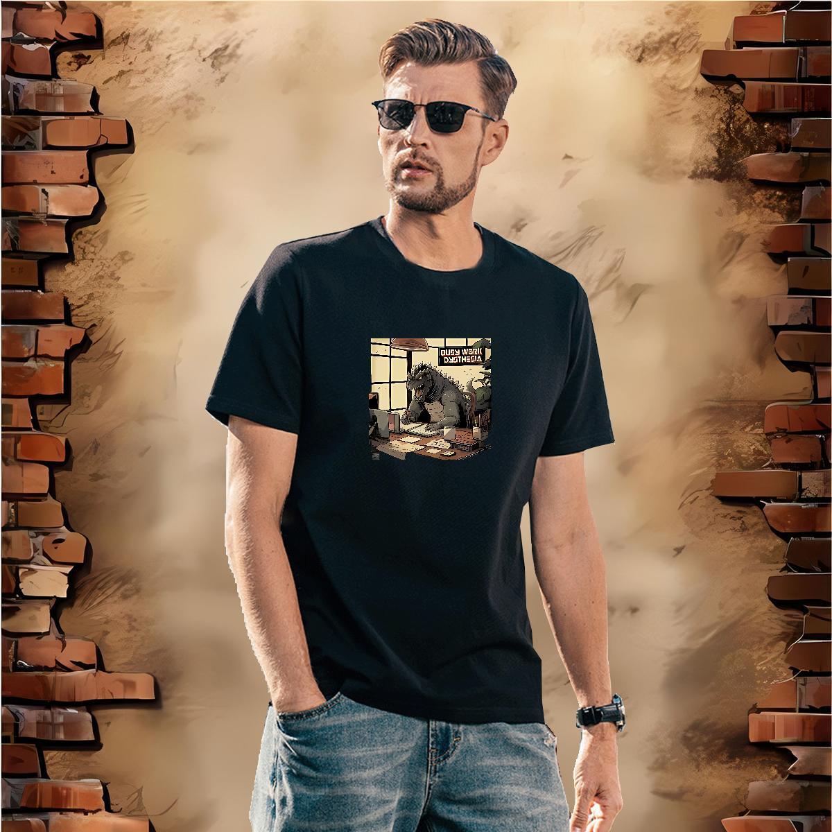 Men T Shirts 230g Pure Cotton dinosaur Street Casual Short Sleeve O-Neck Cartoon Print Men Tops Tees New Arrival Soft Wear