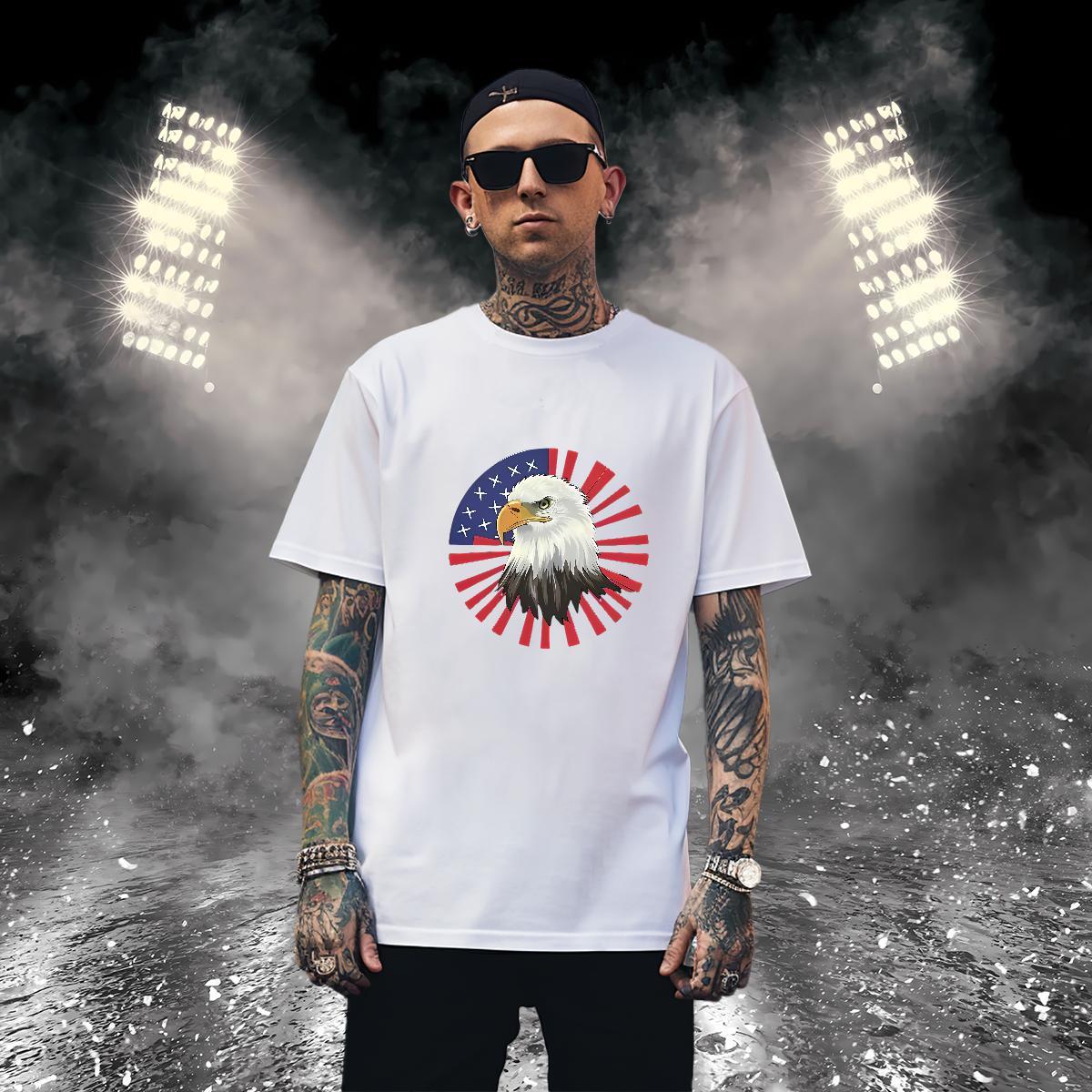 T shirt 230g 100% Cotton eagle High Street Hip Hop Breathable Crew Neck Black White Men Clothes T-Shirt New TOP Quality Tops Shirt