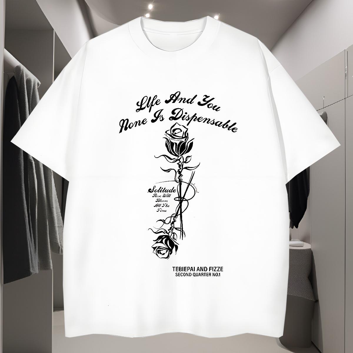 T Shirts Men 230g Cotton ROSE Daily Outfit Round Neck Short Sleeve Custom Print Plus Size Men Tops Tees Free Shipping Designer Wear