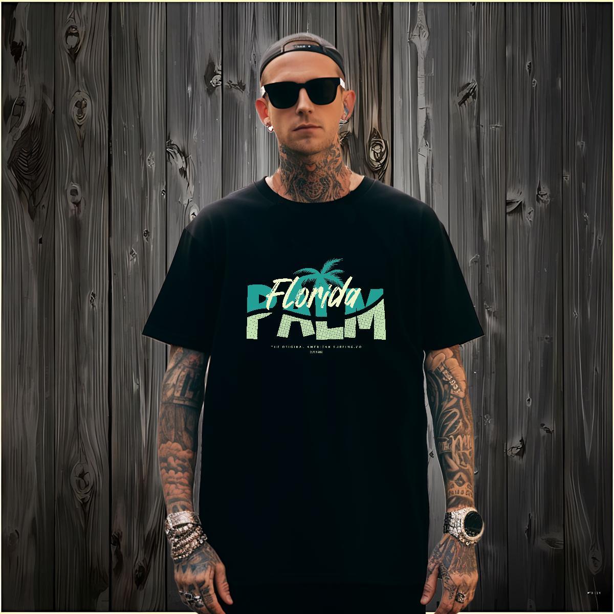 T shirt 230g Cotton tree High Street Hip Hop Round Neck Short Sleeve Customized Print Mens Tshirts 2024 Summer Loose Fit Clothings