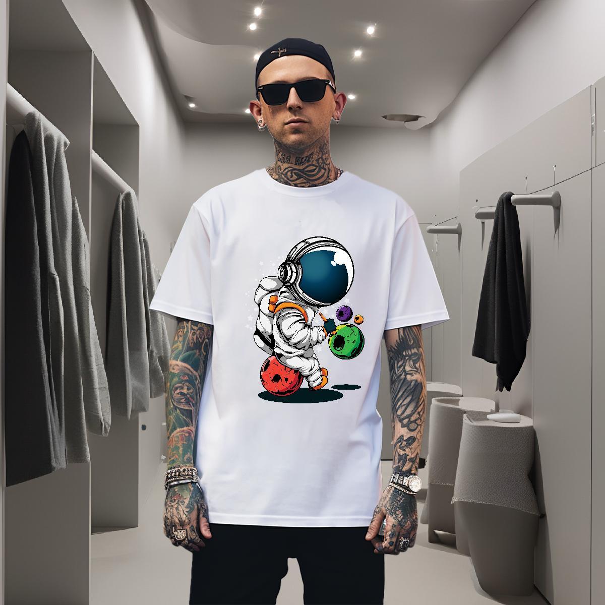 T Shirt For Man 100% Cotton 230g universe Casual Daily Wear Short Sleeve Soft Cartoon Print Men Tees DIY Unisex Clothings