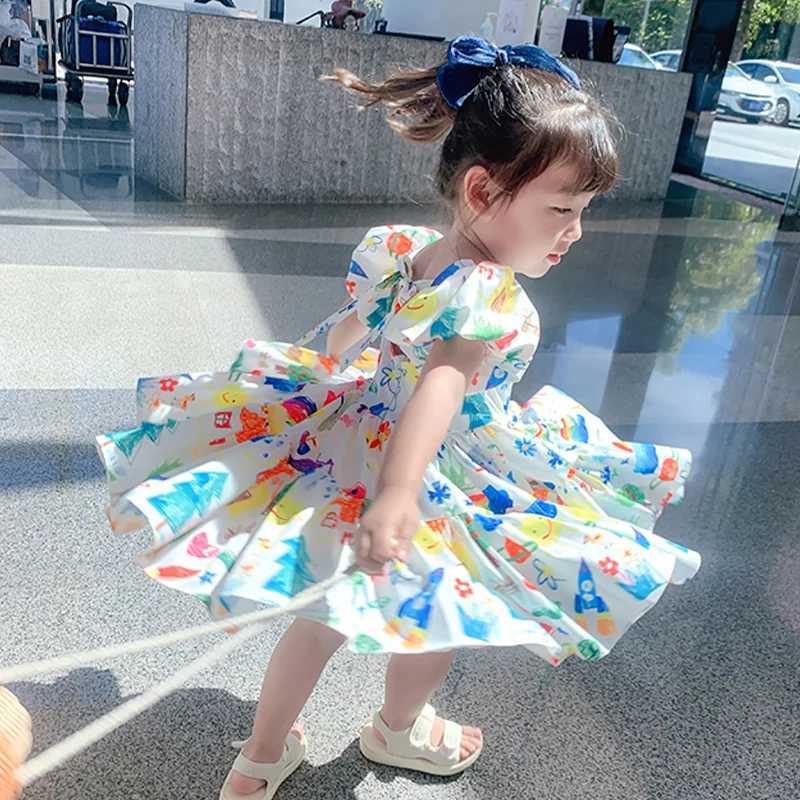 Summer girl dress girl flower bubble sleeve princess dress childrens dressW240720