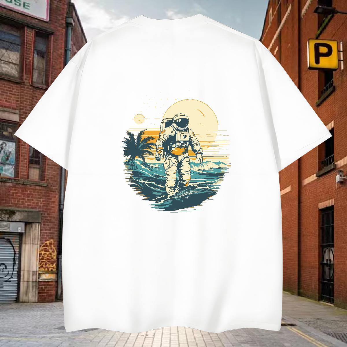 T Shirt For Man 230g 100% Cotton cosmonaut Casual Breathable Crew Neck Oversized Men Tops Tees New Arrival Cool Tee Shirt