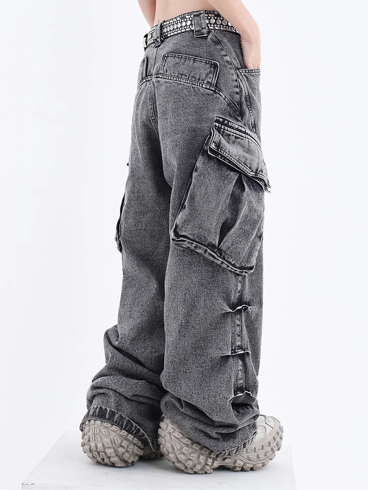 Womens Baggy Y2k Cargo Jeans Harajuku Emo Denim Trousers 90s Streetwear Aesthetic Y2k Jean Pants Vintage 2000s Trashy Clothes 240806