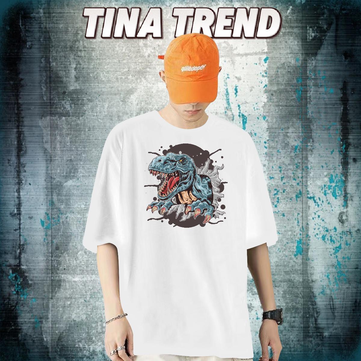 Designer Fashion T shirt 100% Cotton 230g dinosaur Street Wear Polos O Neck Short Sleeves Loose Fit Men Tops Tees DIY Logo Oversized