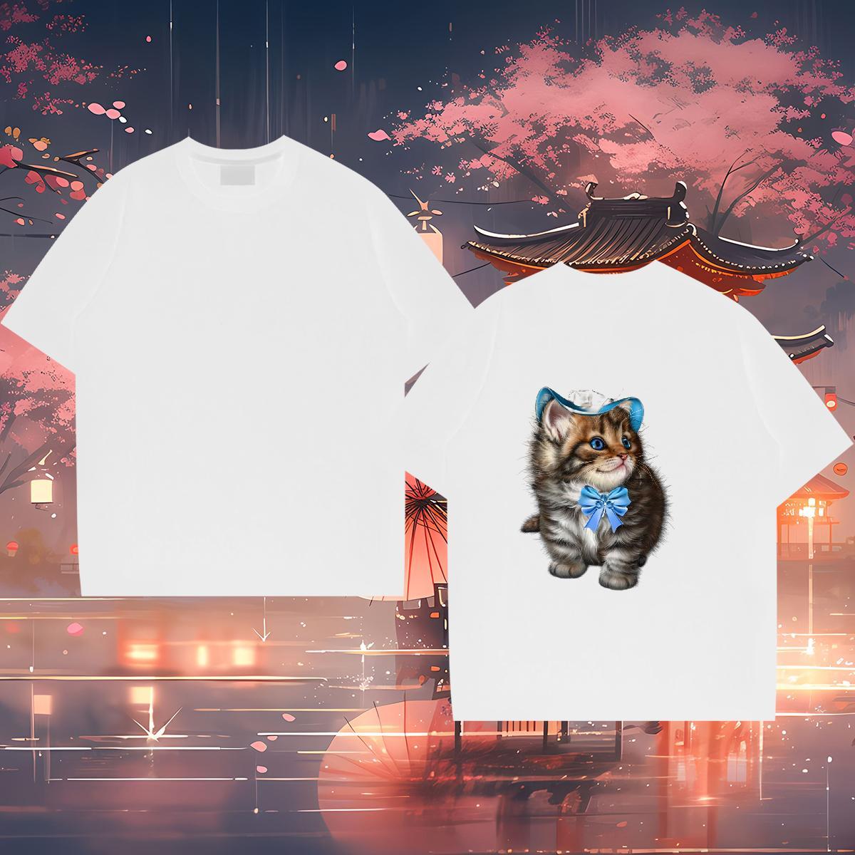 Classic T-Shirts 230g Pure Cotton cat Home Outdoor Wear O-Neck Short Sleeve Brand Tshirt for Man Woman DIY Printed