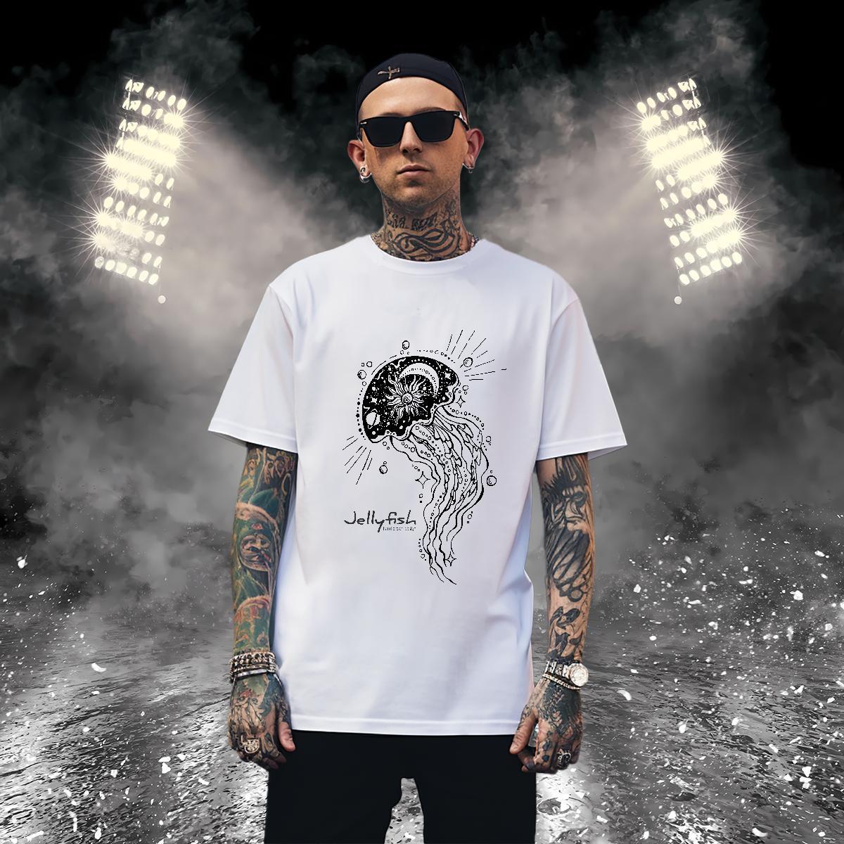 T Shirts Men 230g 100% Cotton jellyfish Hip Hop Street Crew Neck Graphic Mens Tshirts Designer Fashion Popular Tees Shirts