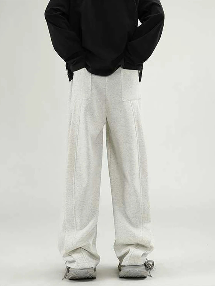 HOUZHOU Wide Leg Sweatpants Men Oversize Gray Sports Pants Sportswear Casual Trousers Male Loose Korean Streetwear Hip Hop 240806
