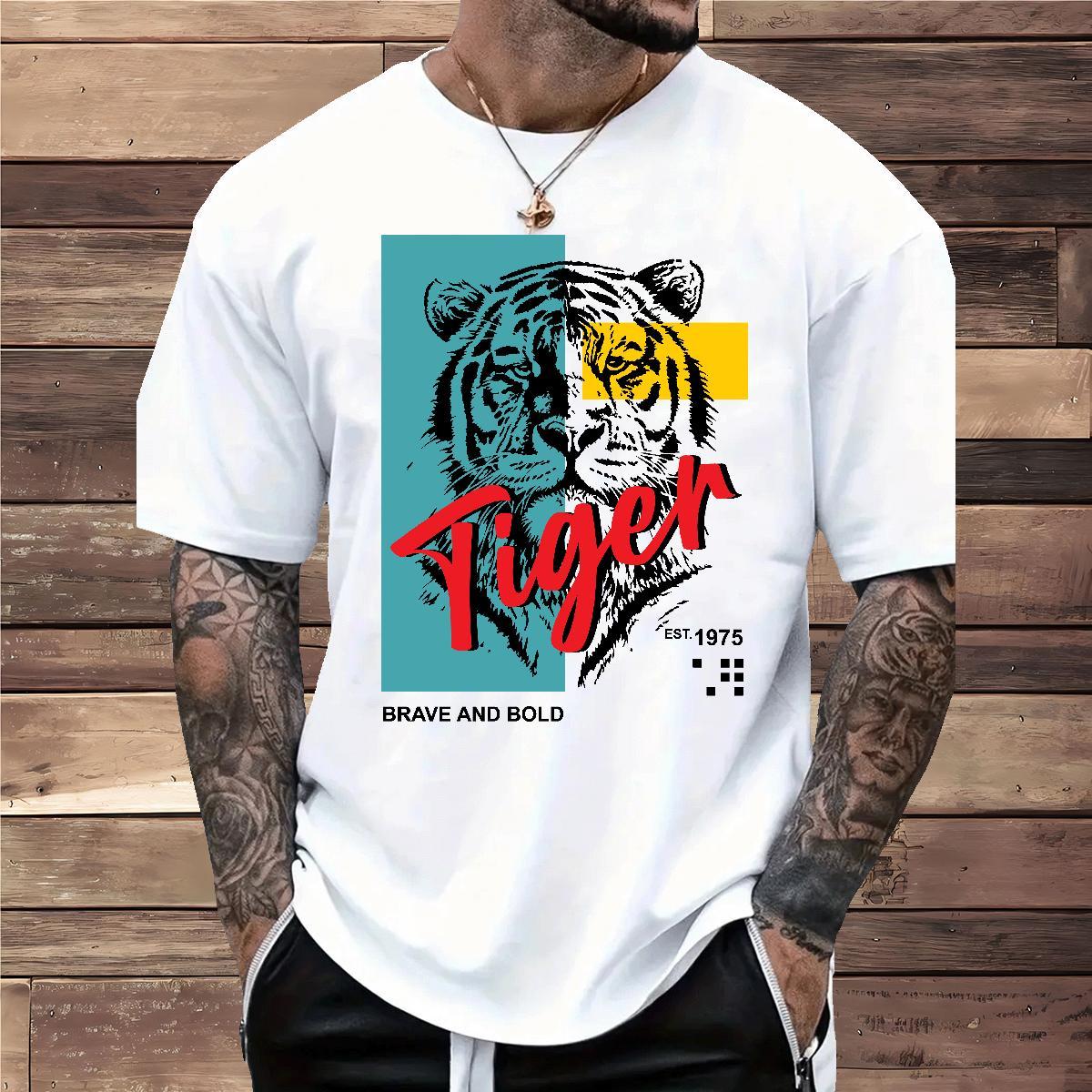 Brand T-Shirts for Men 100% Cotton 230g tiger Street wear Hip Hop Wear Breathable Soft Unisex Couples T Shirts Floral Print