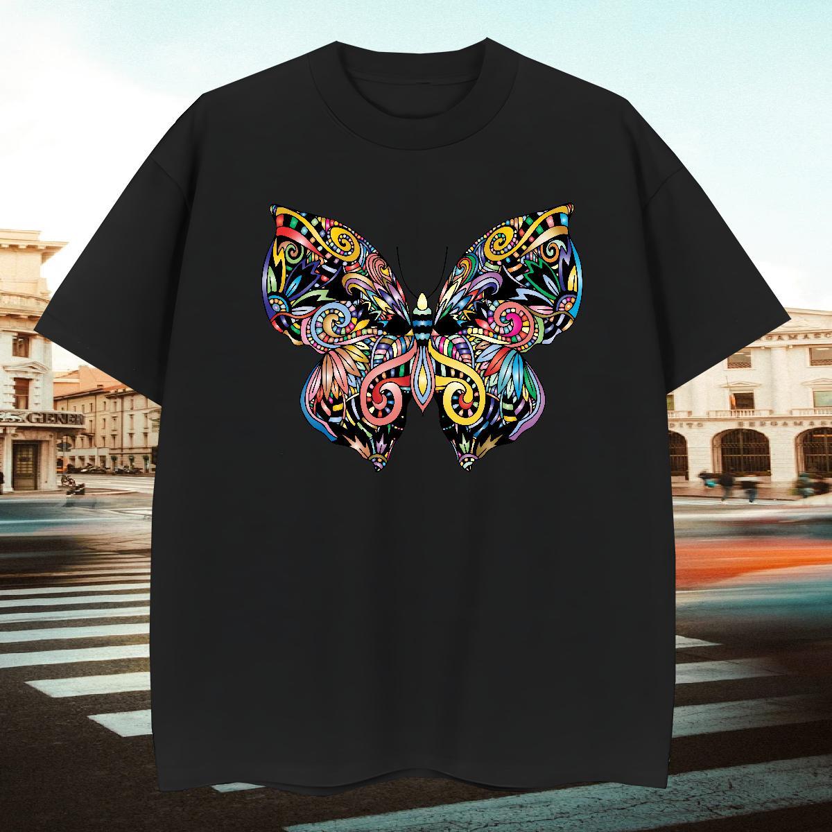 Soft Men Tshirts 230g 100% Cotton Hip Hop Butterfly Plus Size Custom O-Neck Short Sleeve 2024 DIY T Shirt For Man Wear