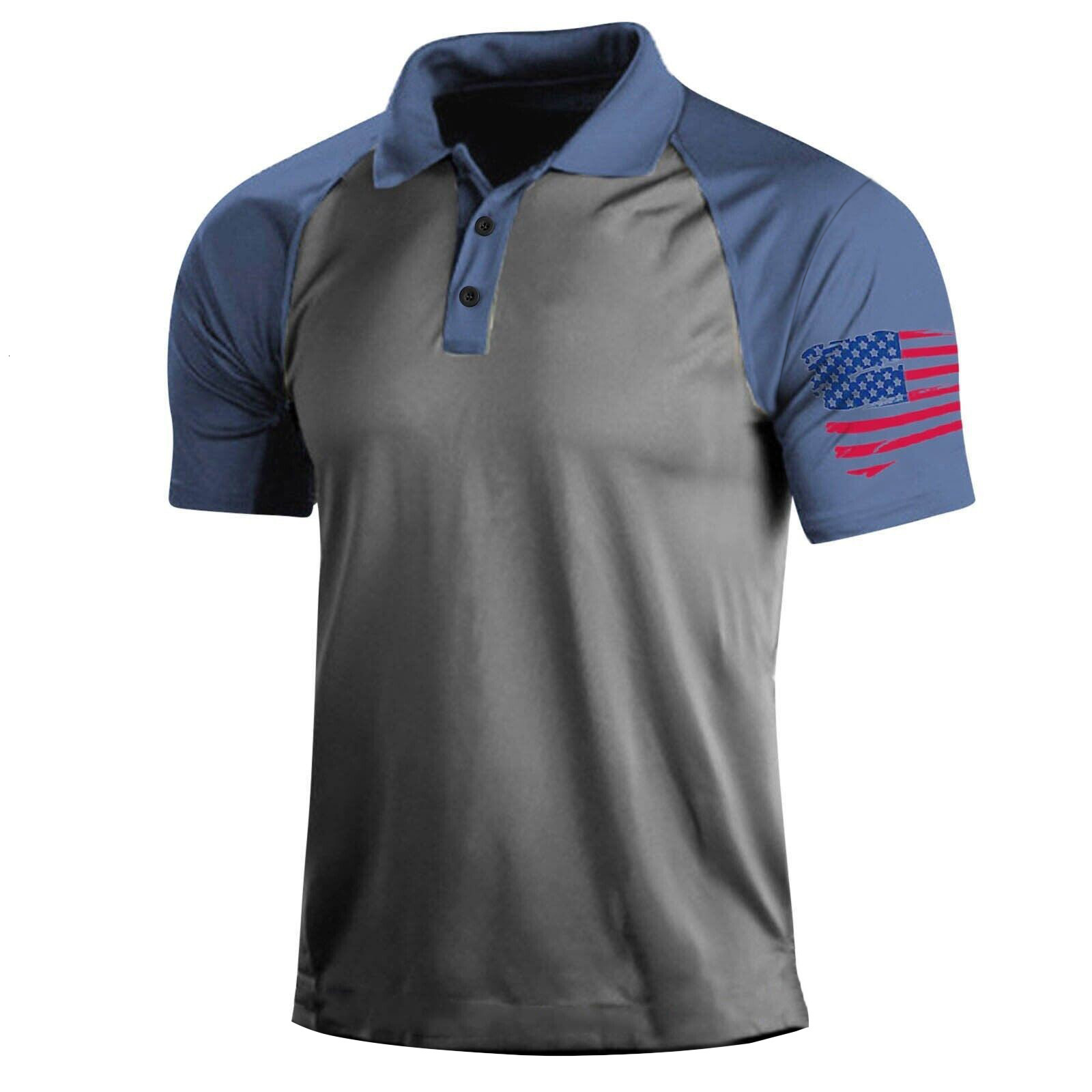2024 Men's outdoor American flag 3D digital collar polo shirt T-shirt