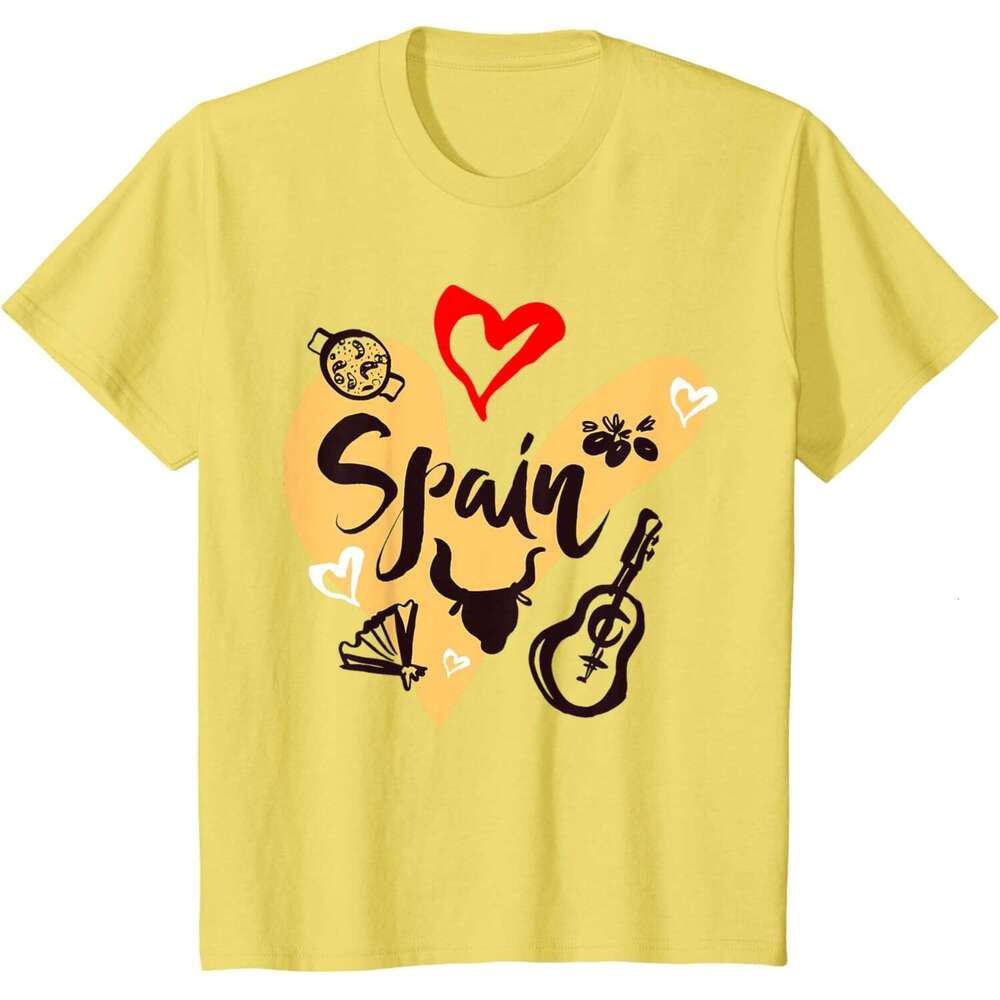 T shirt Mens I Love Spain, Cool Spain Doodles Illustration Graphic Design T-Shirt shirts tshirt graphic tee Casual tops summer clothes Short sleeve Fr