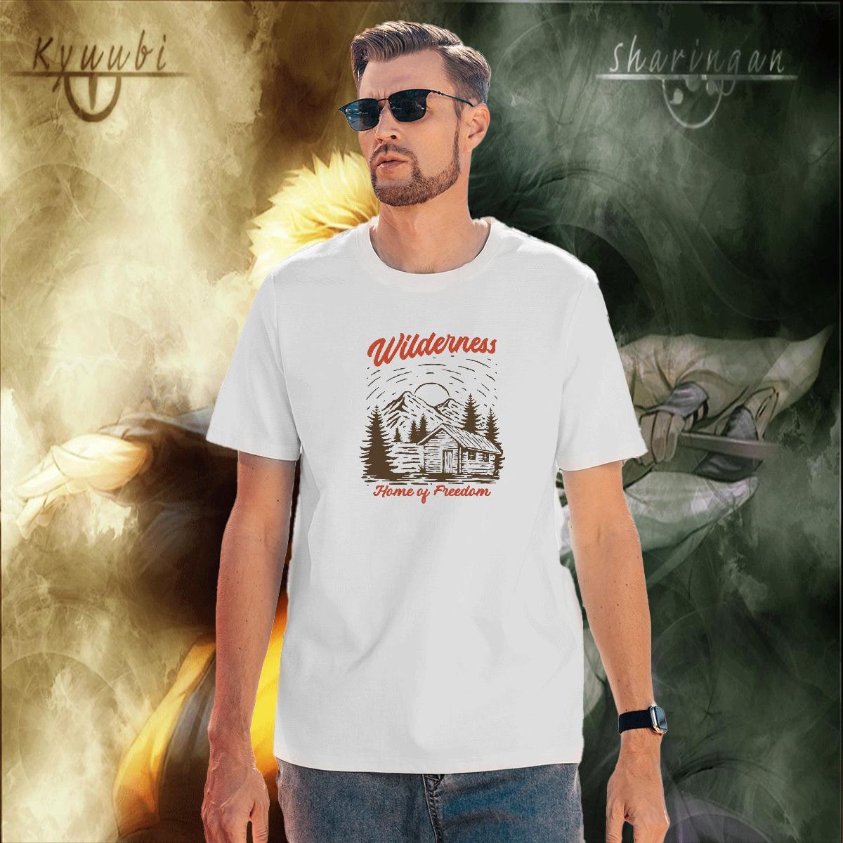 Comfortable Tshirts 230g 100% Cotton Hip Hop Street mountains DIY Printed Breathable Crew Neck 2024 New T shirt Wear