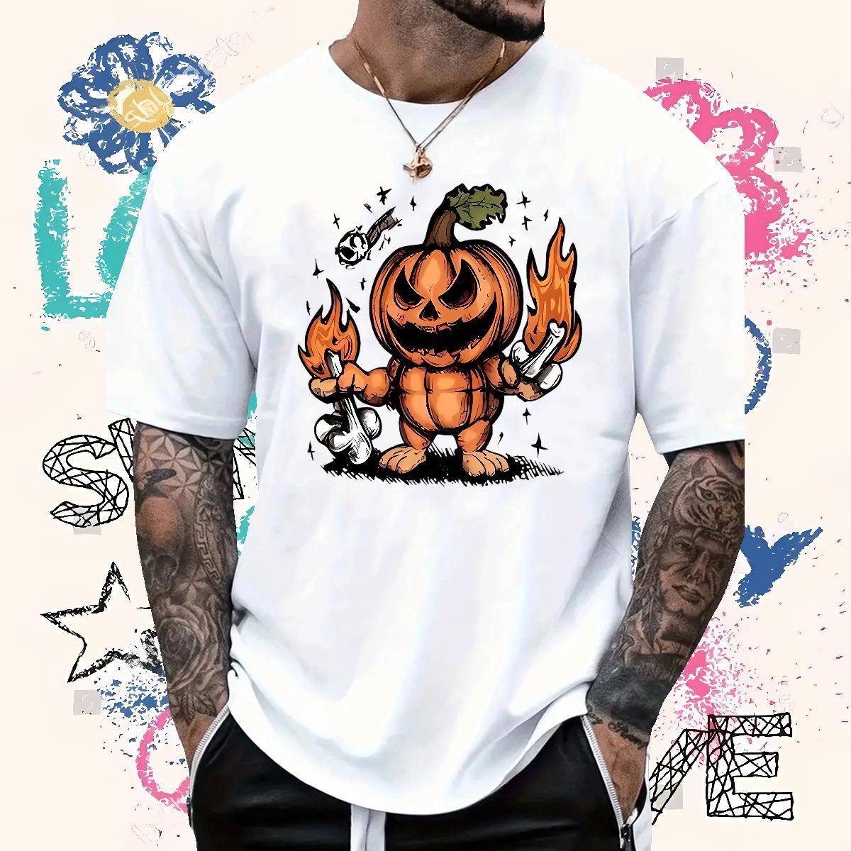 2024 Designer T Shirts Men 230g Cotton halloween Home Outdoor Clothes Breathable Crew Neck Soft Men Tees Black Oversized