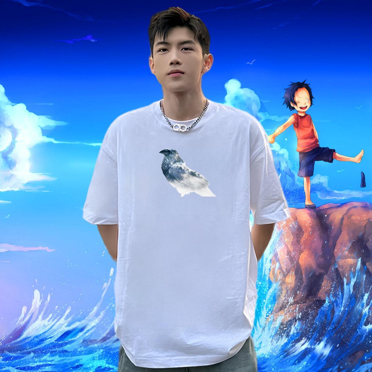 2024 T Shirt For Man 100% Cotton 230g bird Hip Hop Polos Round Neck Short Sleeve High Quality Tshirts White Plus Size
