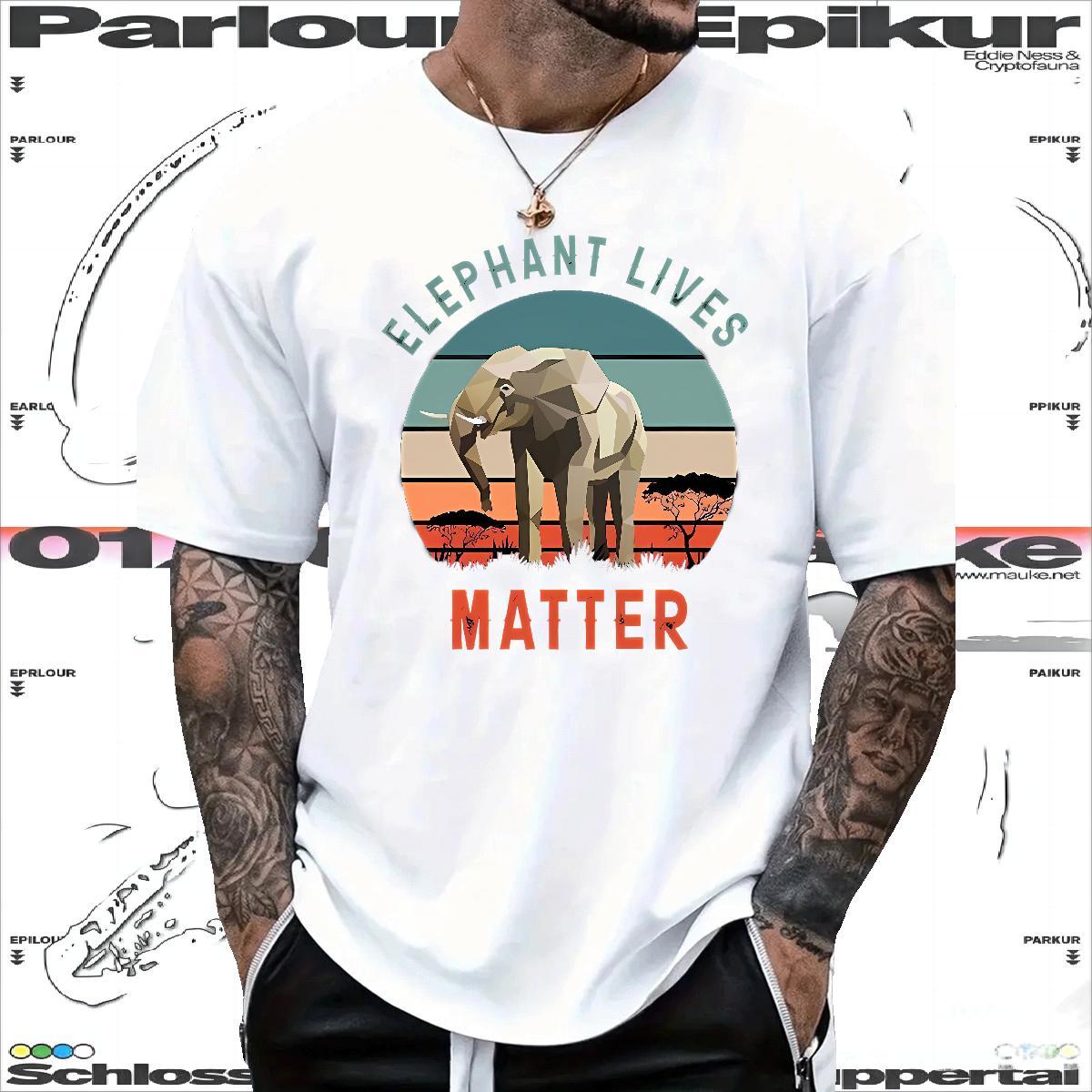 2024 Summer T Shirts Men 230g Cotton Elephant Sports Casual Clothings Breathable Short Sleeve TOP Quality Men Tees Graphic