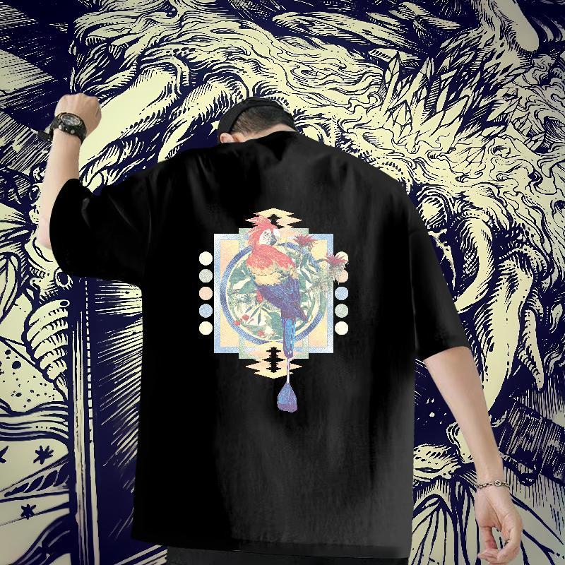 DIY T Shirt For Man 100% Cotton 230g bird Daily Outfit Tops Round Neck Short Sleeve Cool Men Tops Tees Anime