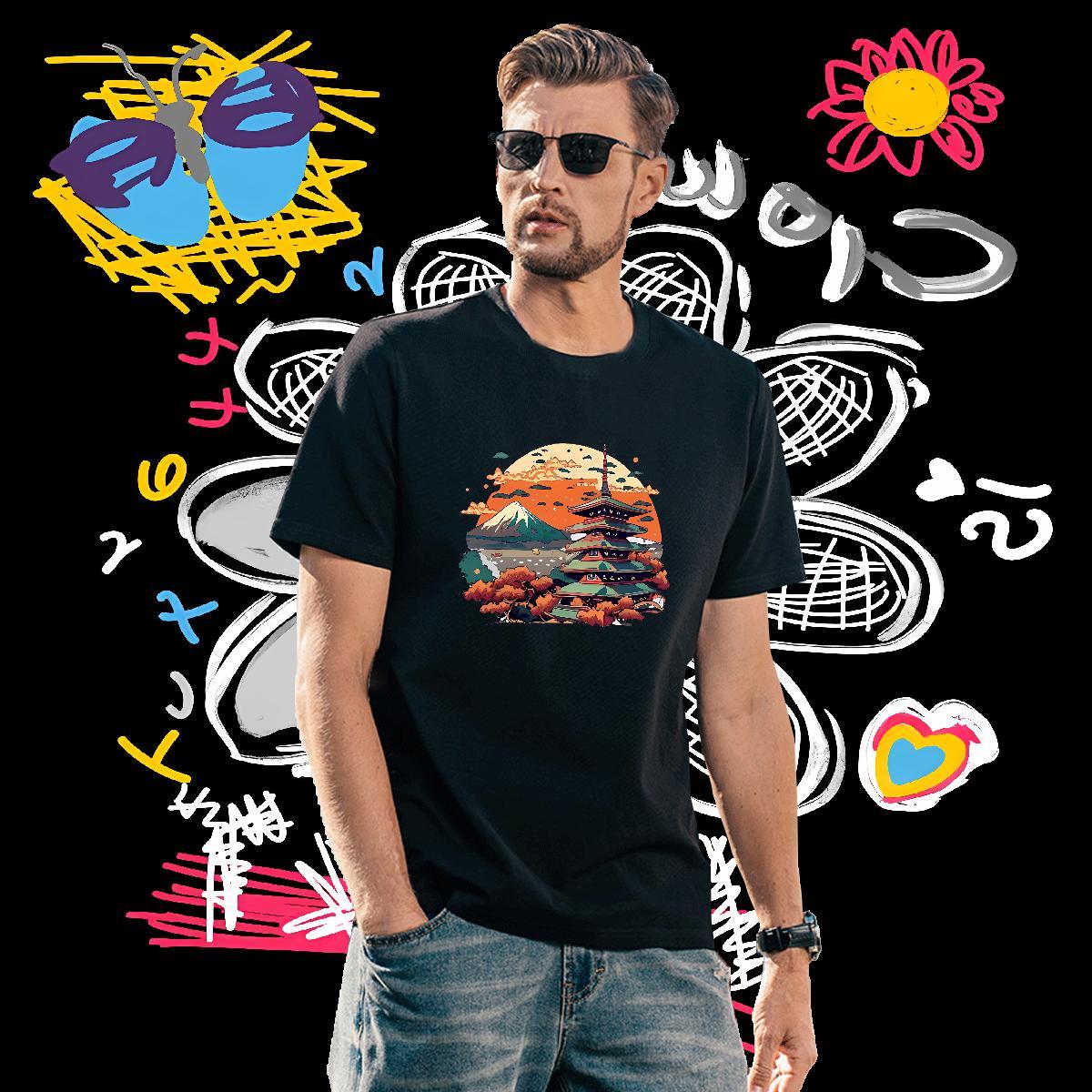 DIY Mens T Shirts 230g Cotton Tower Summer Casual Clothes Breathable Crew Neck Soft Tshirt for Man Woman Graphic