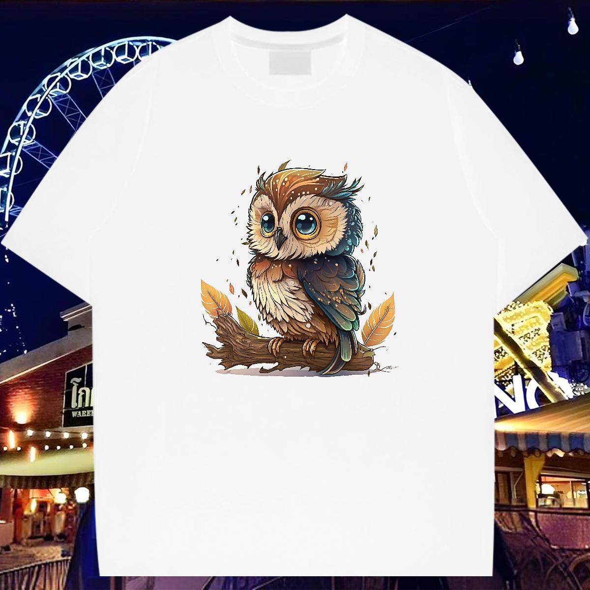 2024 New T shirt 100% Cotton 230g Owl Casual Daily Wear Tops Tees Breathable Short Sleeve TOP Quality Couples T Shirts Customized