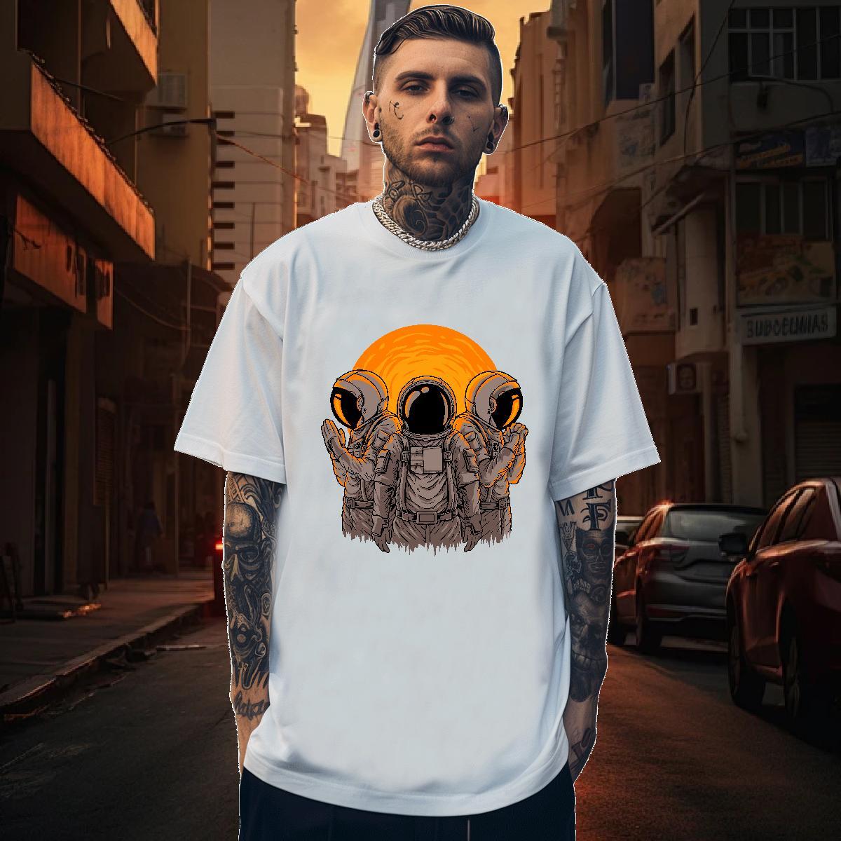 T Shirts Men 230g Cotton spaceman Hip Hop Street Breathable Crew Neck Black Oversized Mens Tshirts Fashion Design High Quality Tee Shirt