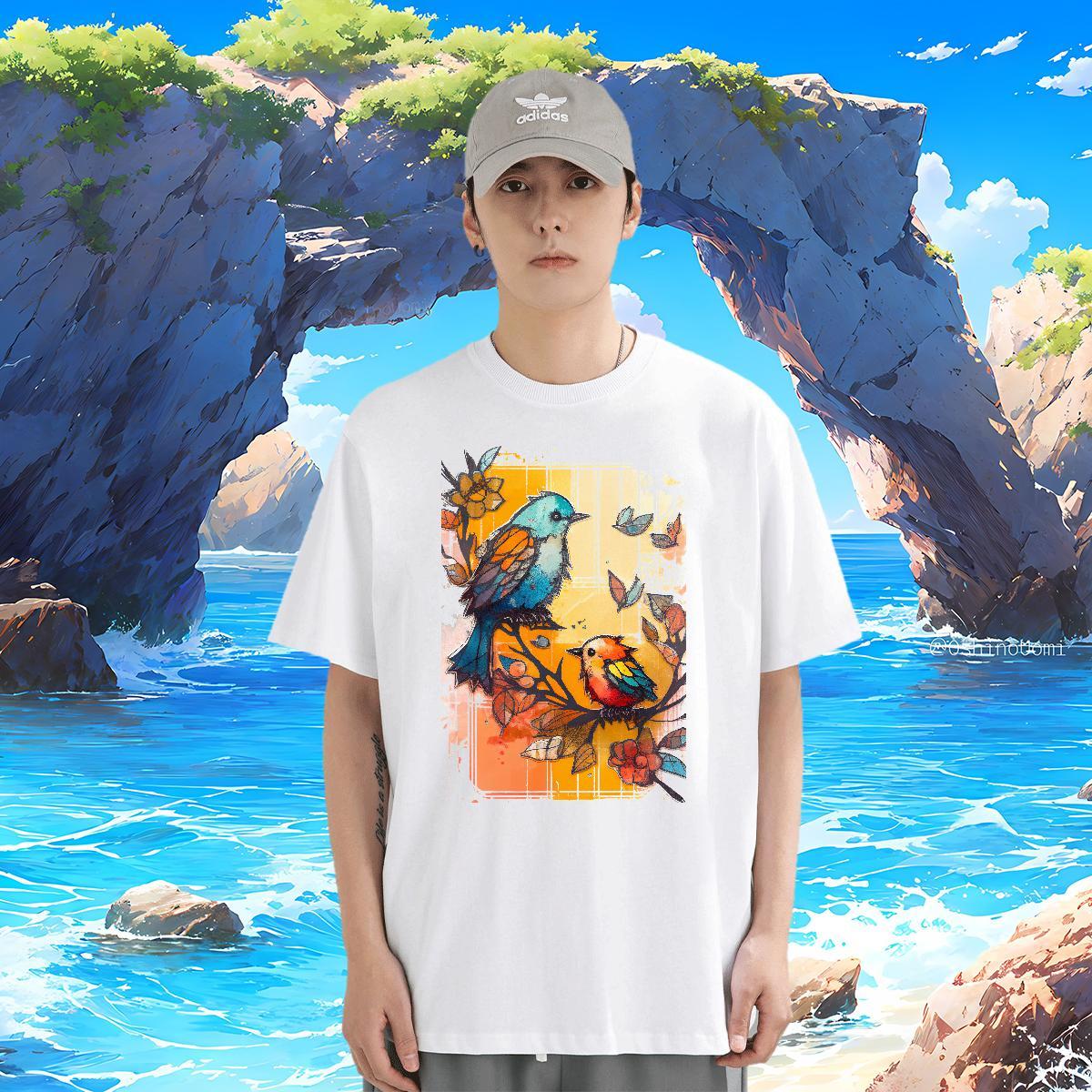 T-Shirts for Men 230g Cotton bird Sports Casual Breathable Short Sleeve DIY Printed Men Tees 2024 Free Shipping Clothings